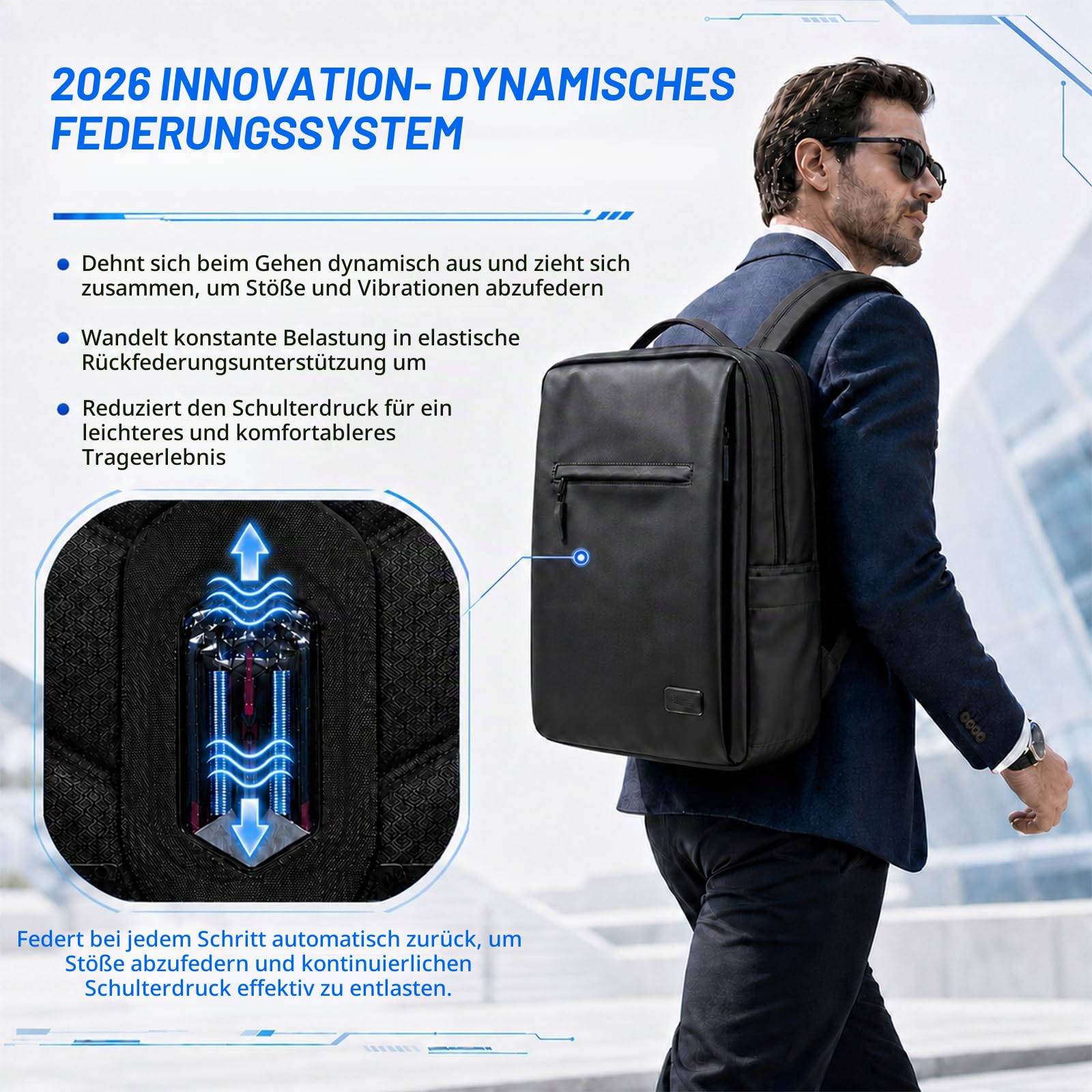 Hp hope Ergonomischer Laptop Rucksack Business, 26L Wasserdichter Kratzfester Arbeitsrucksack Herren mit Feder-Entlastungssystem, Geeignet 15,6-Zoll-Laptops für Geschäft Schule Reisen und Büro