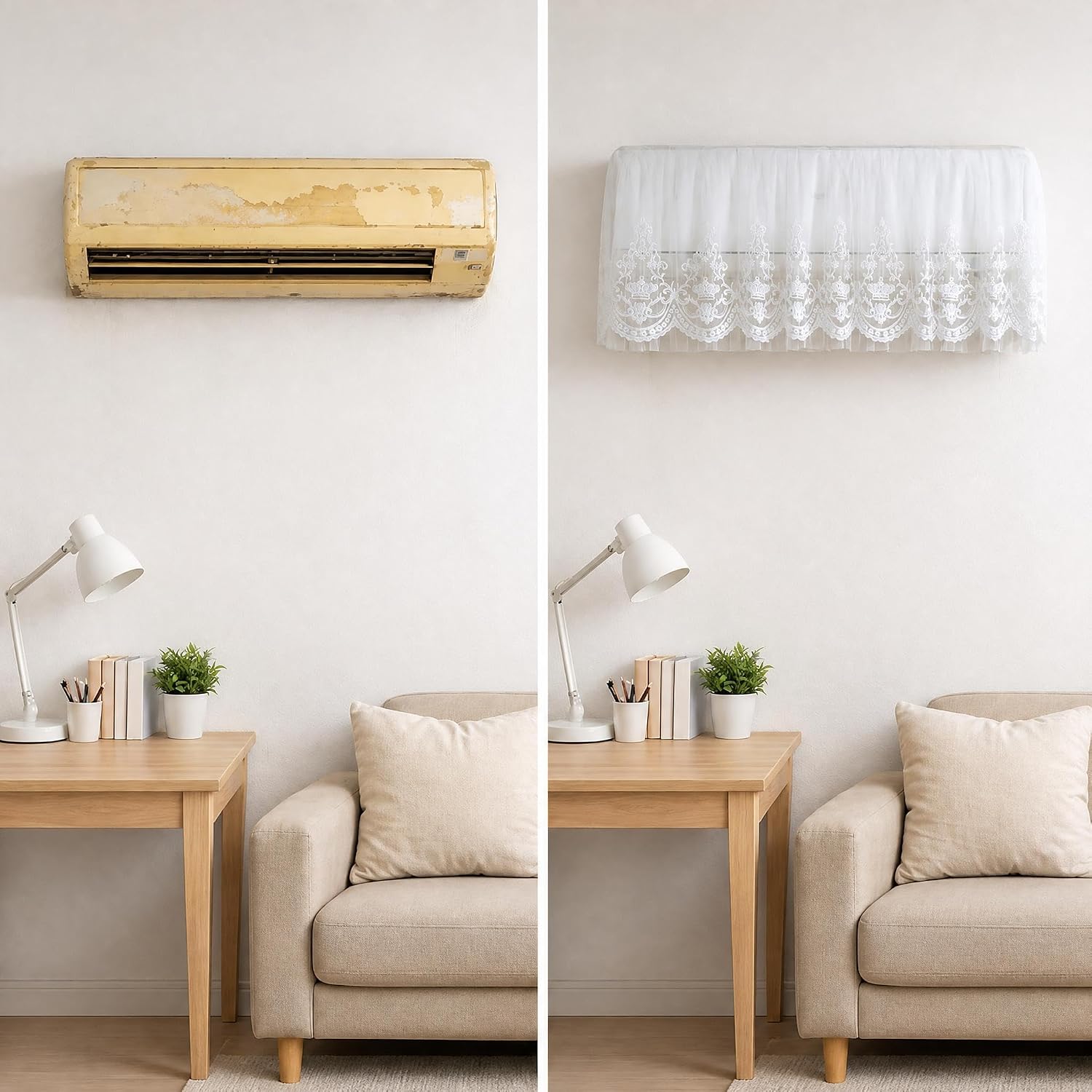 Indoor Mini Split AC Dust Cover – Dustproof Fabric with Airflow-Diffusing Design, Reduced Direct Wind, and Decorative Look, Washable and Reusable, 36 Inches, Compatible with Operating AC