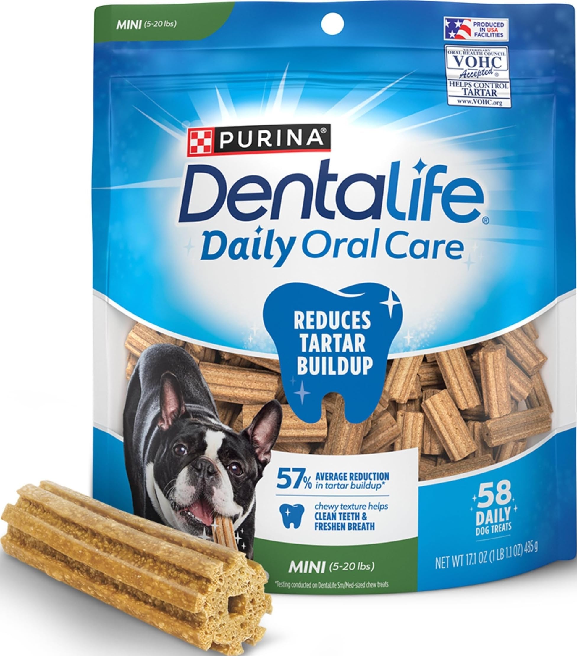 Dentalife Purina Daily Oral Care Dental Dog Treats for Small Dogs, 58 ct | For small dogs 5-20 lbs, chicken-flavored dental chews that freshen breath and fight tartar buildup, made in the USA