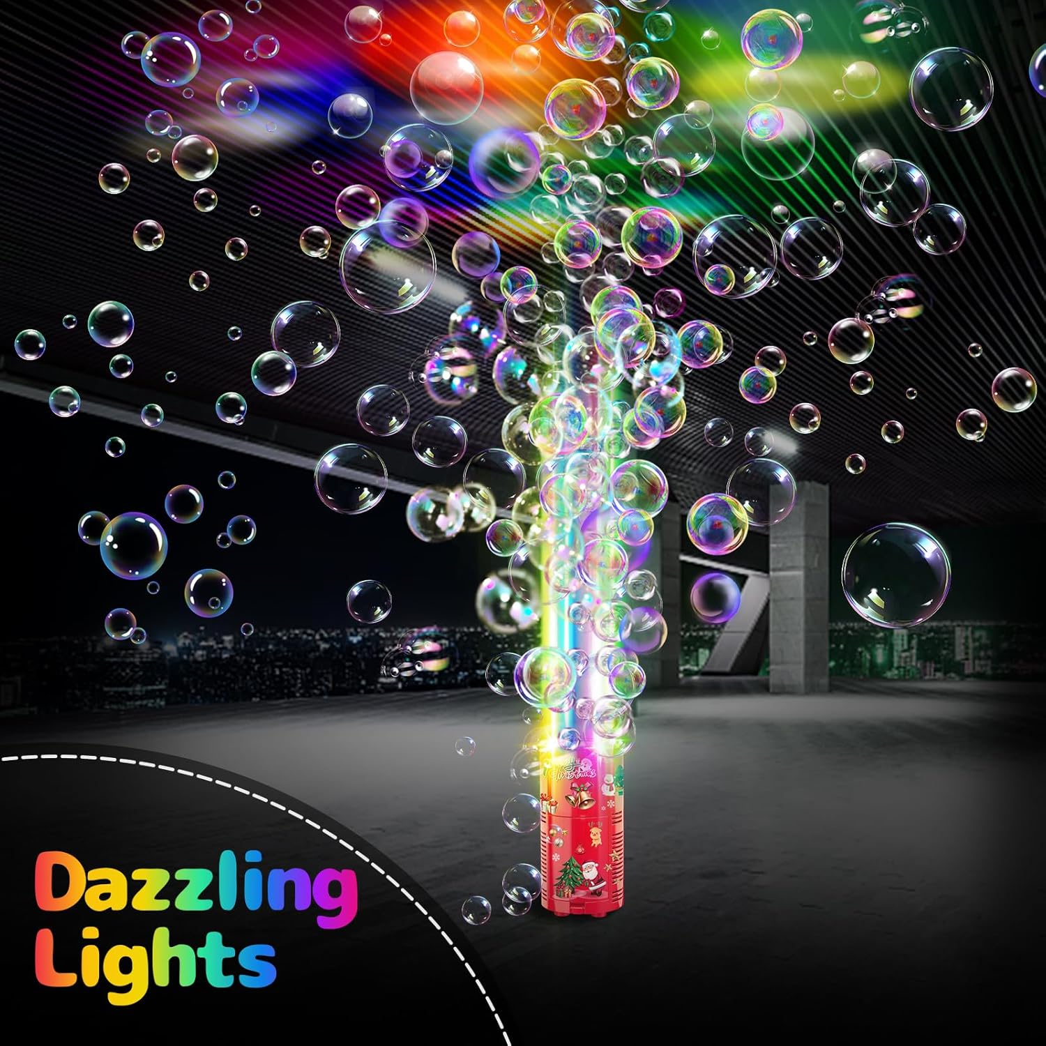 Ivtivfu Fireworks Bubble Machine with Lights - 13 Holes, Kids Party Bubble Machine with Closeable Sound, Christmas, Chinese New Year