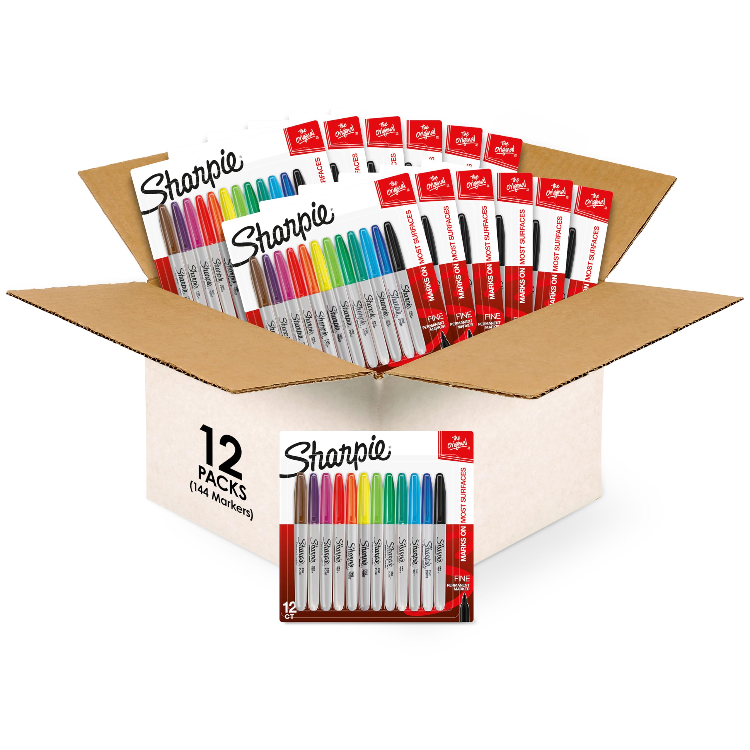 SHARPIE Permanent Markers, Fine Point, Assorted Colors, (Pack of 12, 144 Count Total)