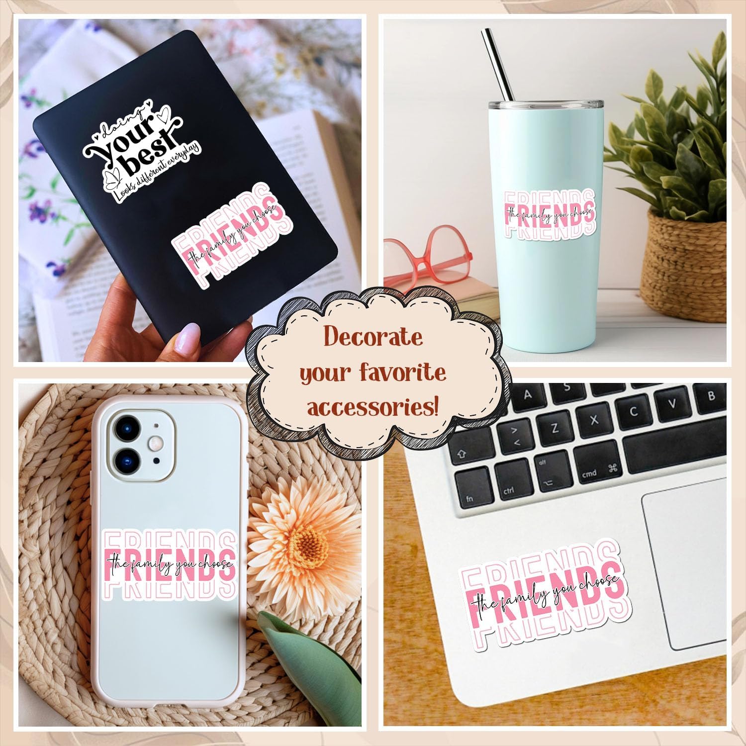 (3Pcs) Friends The Family You Choose Sticker Funny Quote Motivational Inspirational Decals Waterproof Vinyl Stickers for Books Laptops Phone Water Bottles Tumbler Cup Kindle 3 Inches - Image 3