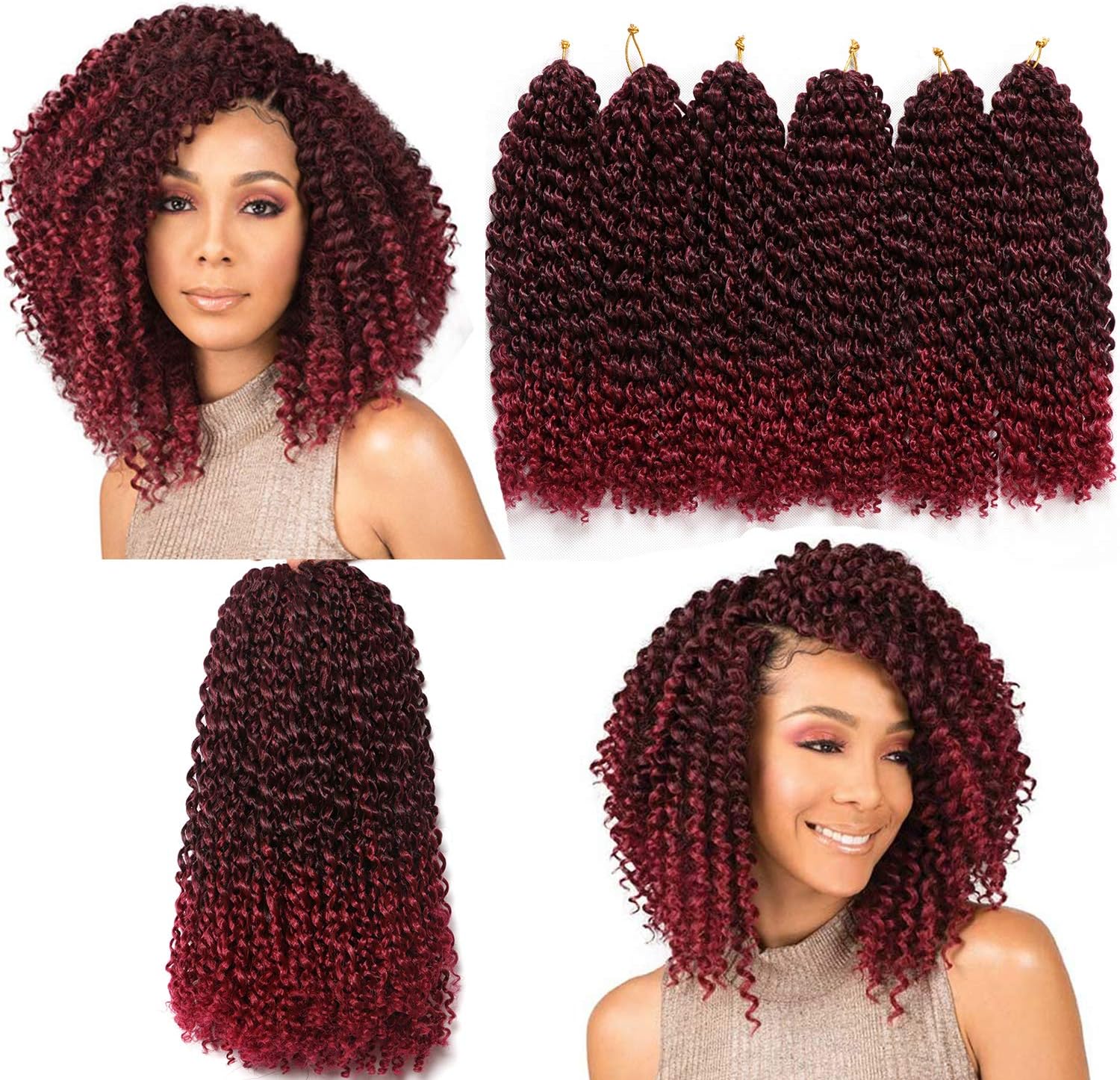 (30cm , 1B/Burgundy) - 30cm Marlybob Crochet Hair 6 Small Bundles/lot Crochet Braids Jerry Curly Hair Extensions Ombre Synthetic Braiding Hair (1B/Burgundy)