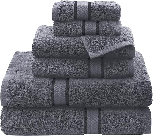 Set de 6 toallas ultradelgadas, lujosas, 100% de algodón hilado, resistentes y absorbentes, con corte de rayón, 2 toallas de baño grandes de 30 x 54