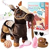 Marsjoy Black Walking Pony Toy Musical Singing Dancing Plush Interactive Walk Along Toy Horse with Leash Pony Robot Stuffed Animal for Boy Girl Ages 3+ H: 11.81
