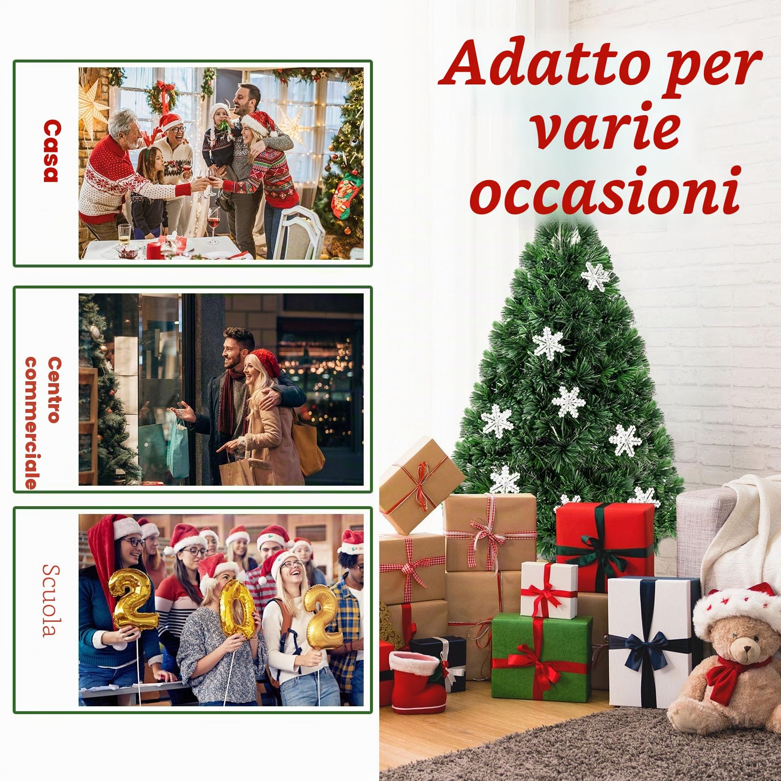 KOMFOTTEU Albero di Natale Artificiale 90/120/150/180 cm, Albero di Natale con Luci LED Incorporate e Base, Christmas Tree in PVC, per Casa, Negozio, Ufficio, Feste (S)
