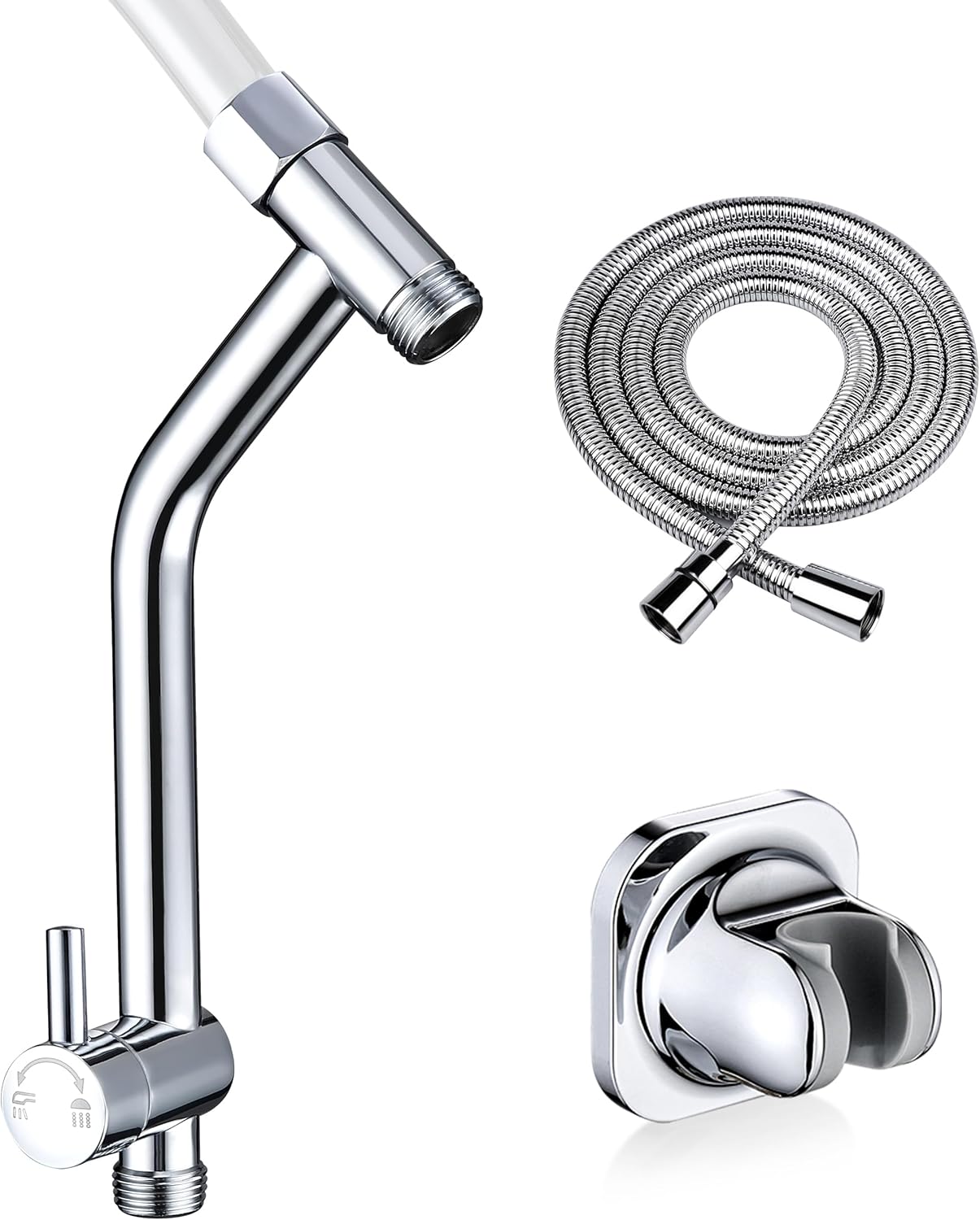 G-Promise All Metal Shower Diverter, Handheld Holder Included, 70 inch Stainless Steel Long Shower Hose, for Shower and Pet Bathing, Clean Bathroom Corners