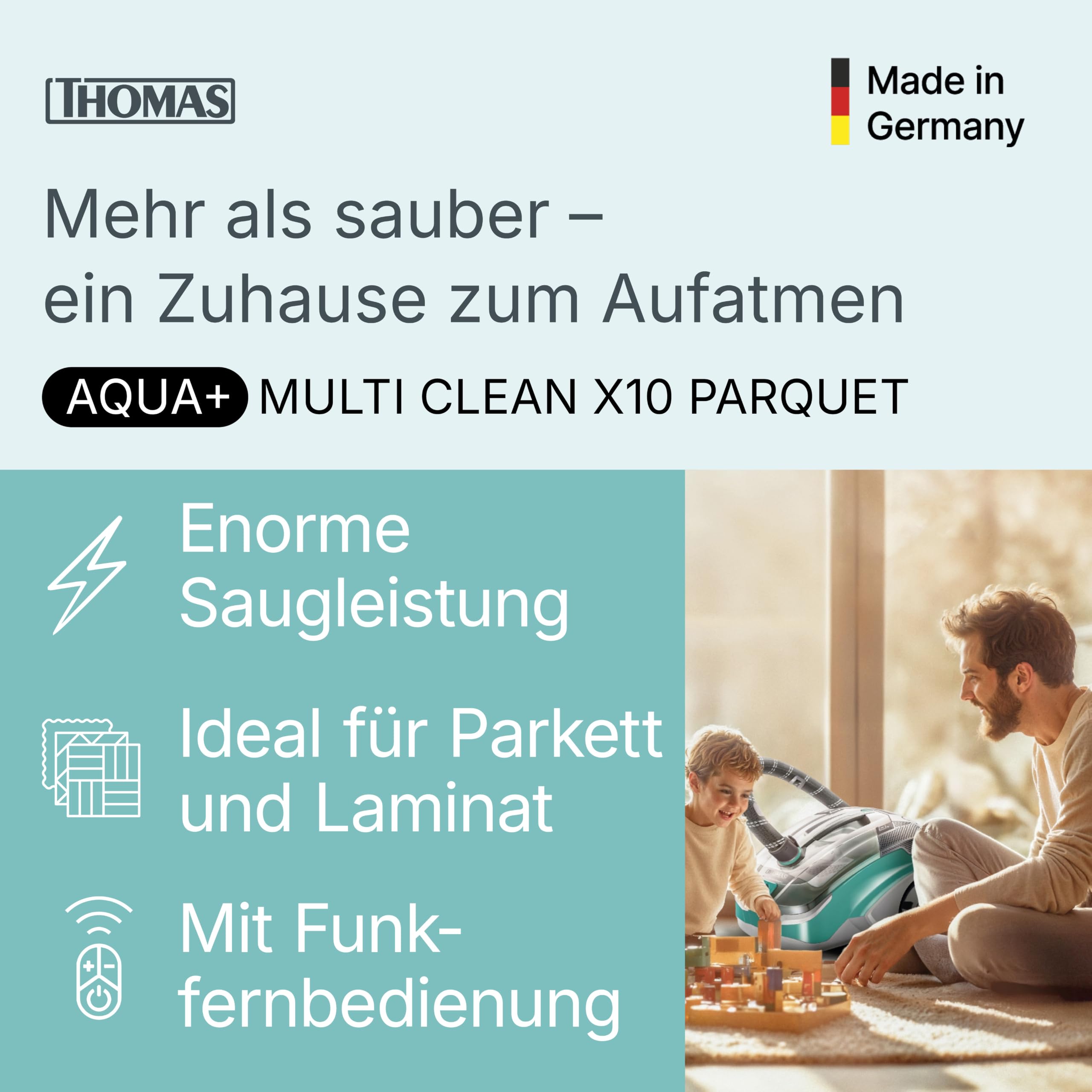 THOMAS Aqua+ Multi CLEAN X10 PARQUET, Staubsauger, Waschsauger, beutellos, Speziell für Parkett und Laminat, für Allergiker, Wasserfilterung, 1700 Watt max., Made in Germany