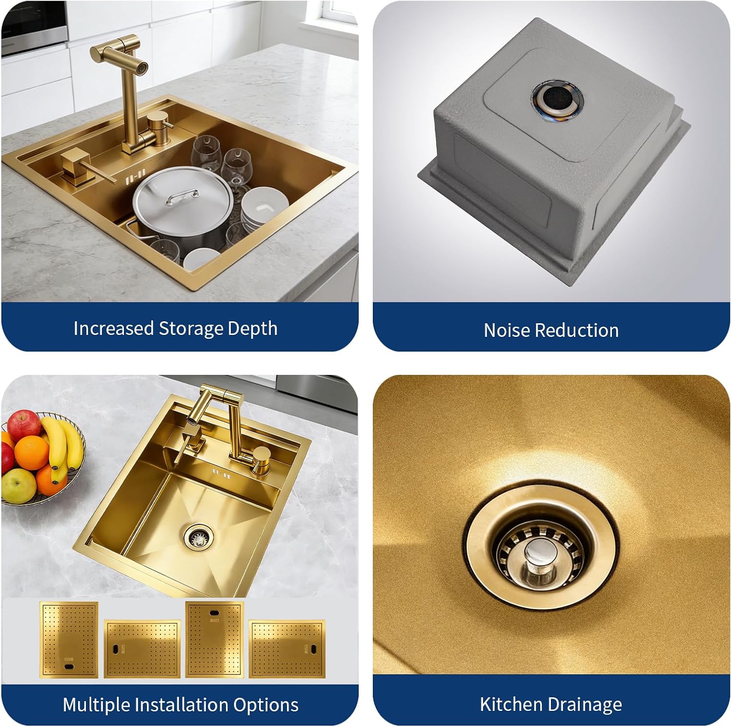 Gold Bar Sink, 17.32×14.17×7.87 Inch Small Portable Utility Single Bowl Outdoor Camper RV Kitchen Sink with Foldable Faucet and Cover Plate