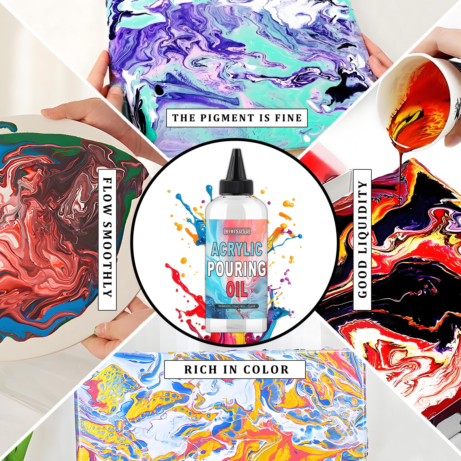 XIXISUSU Silicone Oil for Acrylic Pouring, Silicone Acrylic Paint Pouring Oil, 100% Pure Liquid Oils to Create Cells in Paintings - Professional Fluid Art Supplies (8 oz)