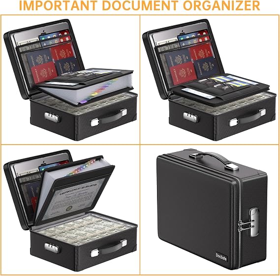 DocSafe 6400°F Fireproof Document Box Hard Case with Lock 42x32x13cm