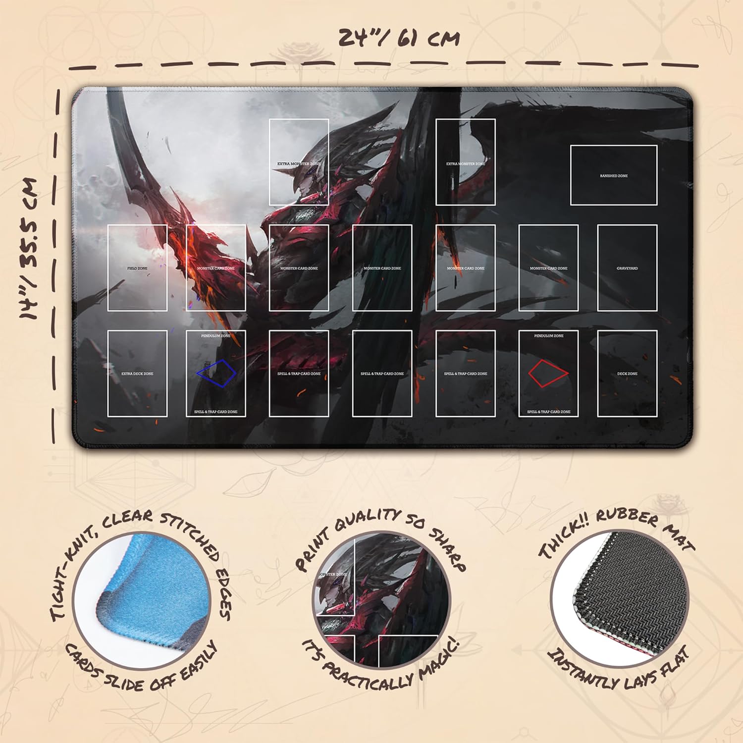 Destiny Hero - Destroyer Phoenix Enforcer (Stitched) - TCG Playmat – Master Rule Duel Field Zones, Large 1-Player Japanese Anime Card Game Mat