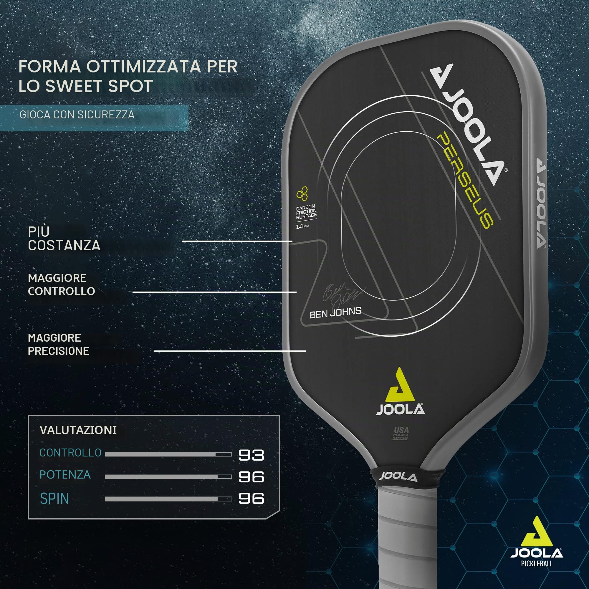 JOOLA Racchetta Pickleball Ben Johns Perseus CFS - Pagaia Professionale in Carbonio, certificata USAPA