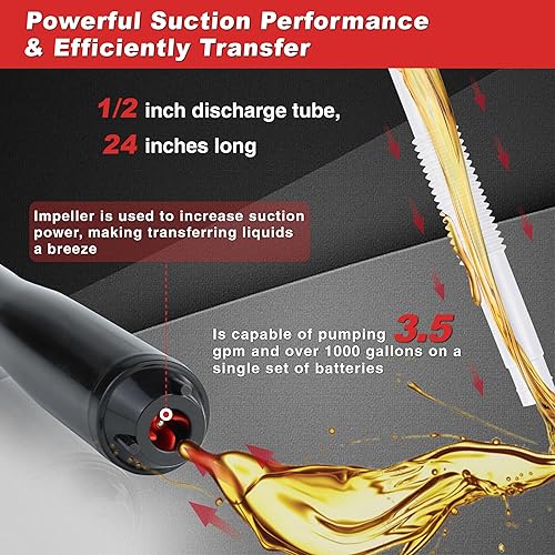 Miniatura 46 de Bomba de sifón eléctrica portátil para gas y diesel, bomba de transferencia de combustible a pilas, flujo de 3.5GPM, extractor de aceite tubo
