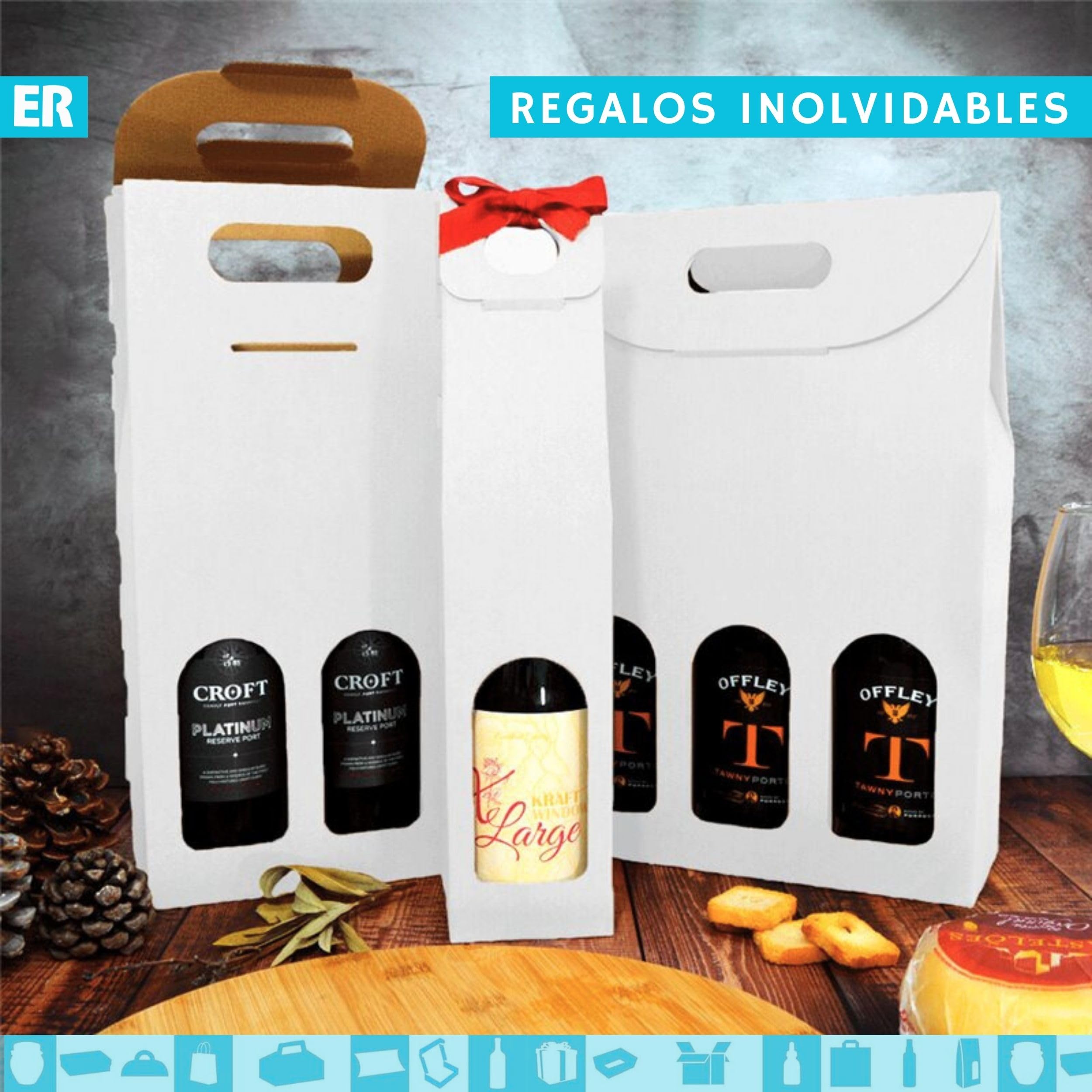 25 Cajas de Cartón Blanco Vacías para 3 Botellas de Vino 27x9x40cm | Estuches para Regalo y Embalaje de Vino | Maletas de Vino para Regalar: Pascua, Cumpleaños, Navidad