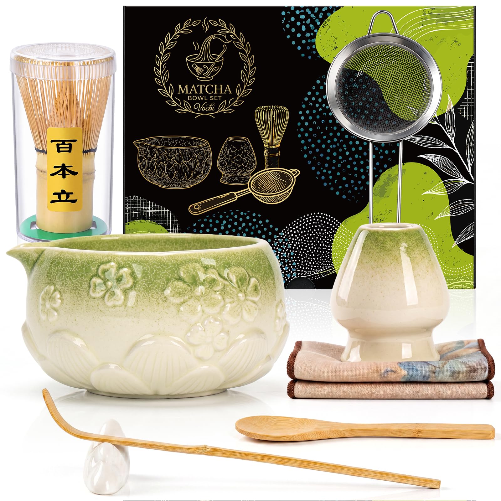 Juego de 8 batidores matcha (verde degradado)