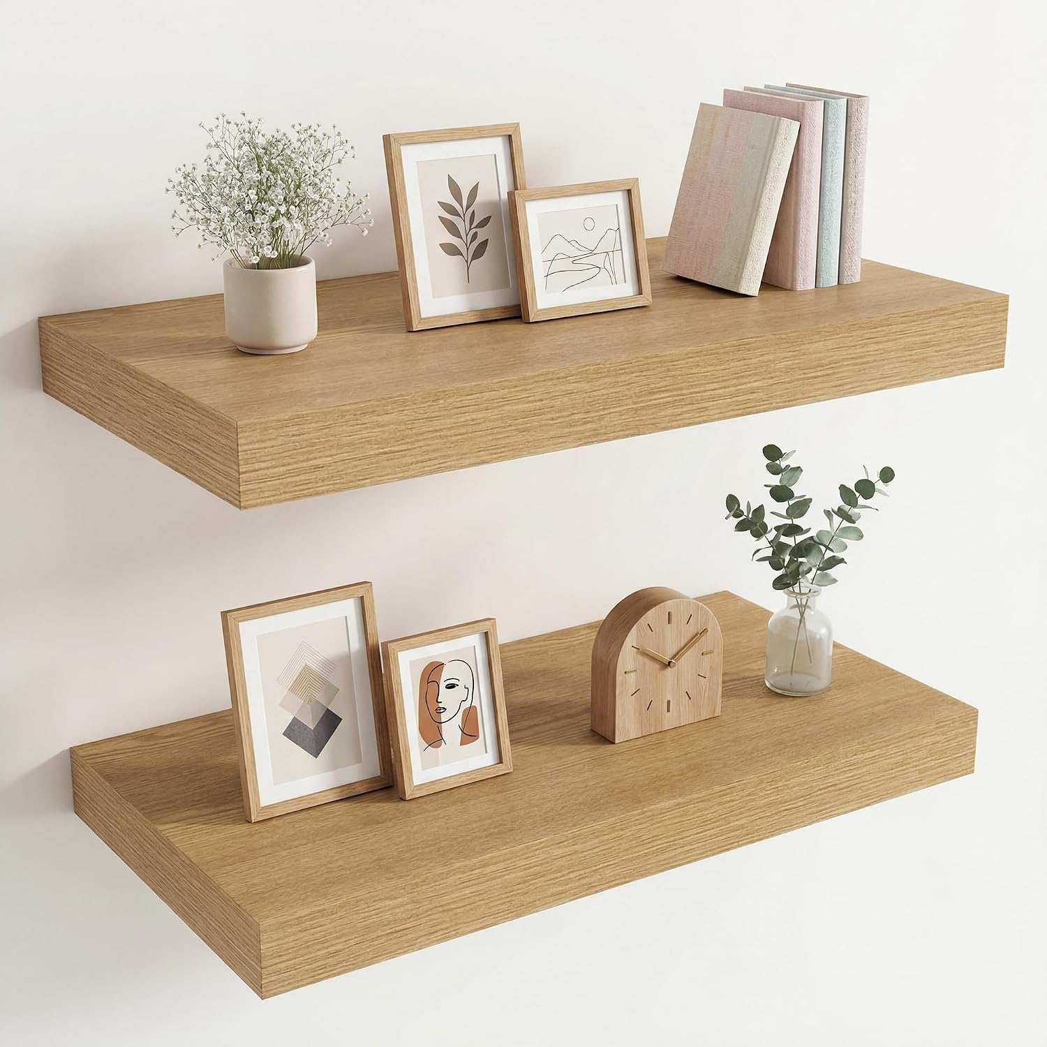 Vivelove 12" Deep Floating Shelves 24x12” Set of 2, Oak
