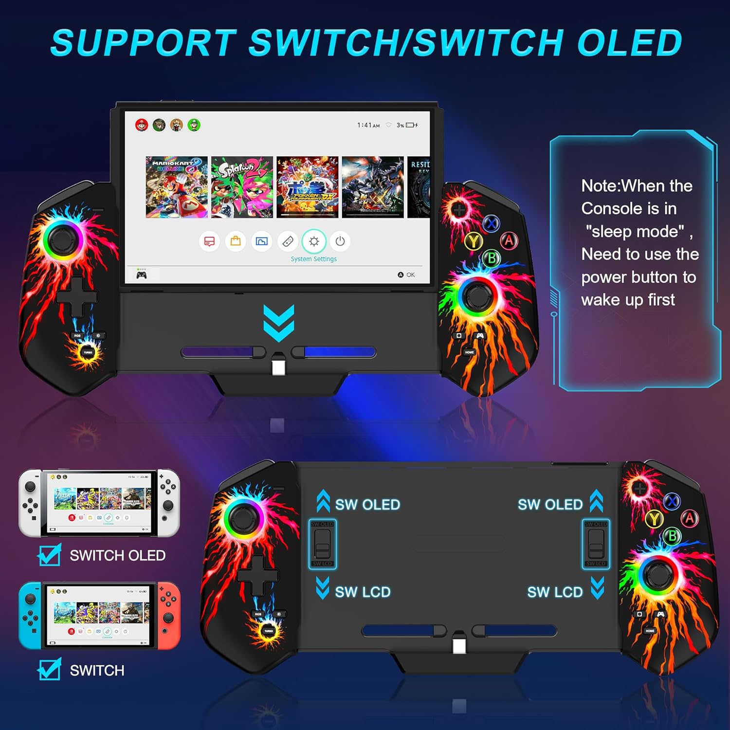 CYOYPPY Joypad Controller for Nintendo Switch/OLED, Wired Switch Pro Controllers with Hall Joystick, One-Piece Switch Controller Replacement Handheld Mode, Switch Remote with Turbo - Image 5