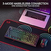 Vista 4 de Redragon S142 Combo de teclado y mouse inalámbricos para juegos, teclado de membrana RGB K515 PRO de 98 teclas y mouse inalámbrico de 4800 DPI