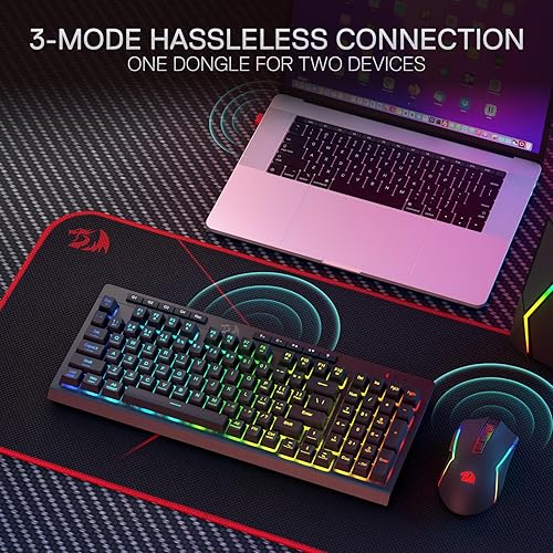 Miniatura 4 de Redragon S142 Combo de teclado y mouse inalámbricos para juegos, teclado de membrana RGB K515 PRO de 98 teclas y mouse inalámbrico de 4800 DPI