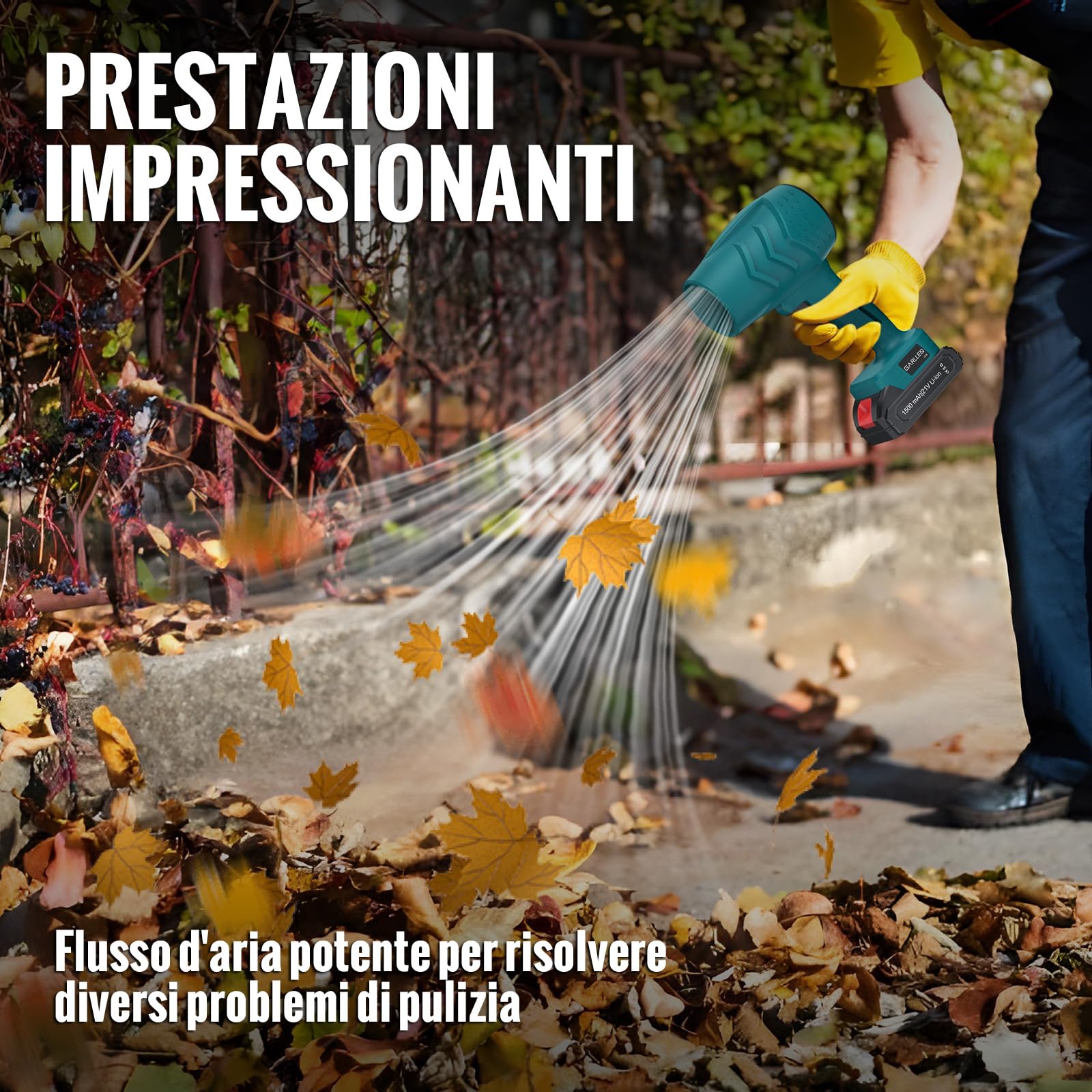 GARLLEN Elettrico Rimuovi Polvere Aria Compressa Senza Fili 35000RPM 21 V,Soffiatore Aria Compressa con 2 Batterie da 1,5 Ah e Caricabatterie,Velocità Regolabili per Foglie, Auto, Polvere