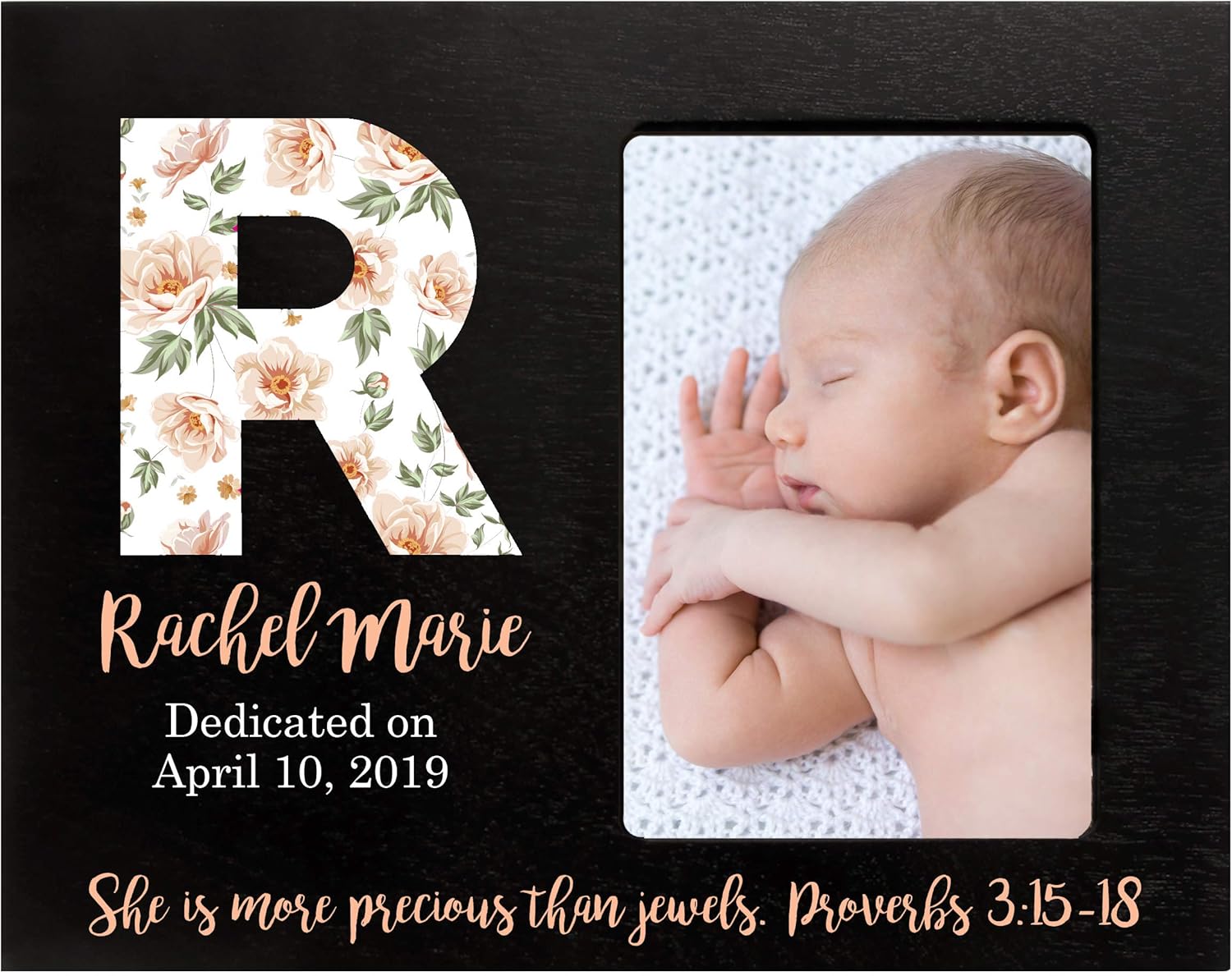 LifeSong Milestones Personalized Baby Birth Newborn Announcement Arrival Photo Frame with Stats Blessing for Child 8” x 10” Picture Frame Holds 4” x 6” Photo More Precious (Flowers Ivory)