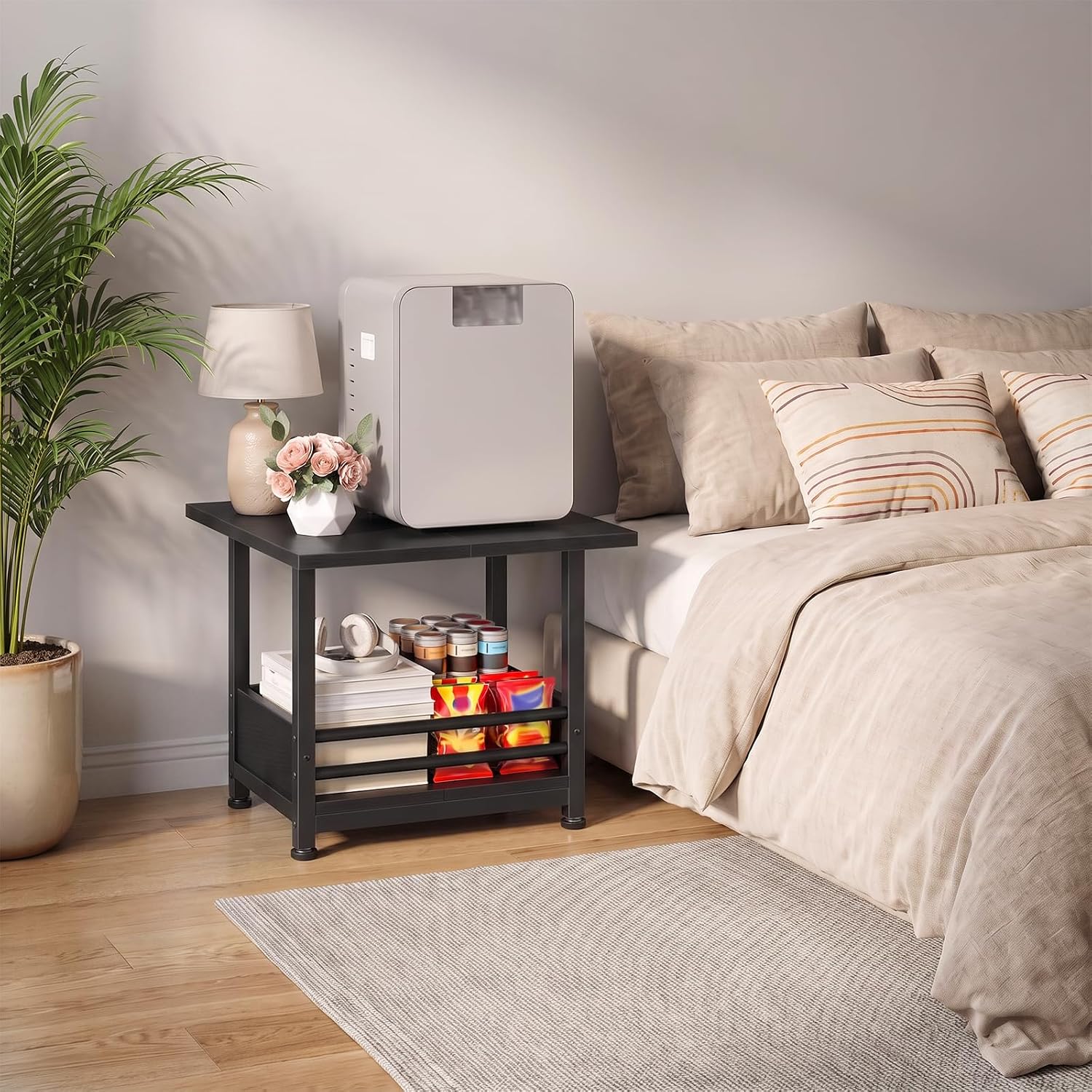 HOOBRO Mini Fridge Stand, Mini Fridge Stand with Wheels and Storage Basket