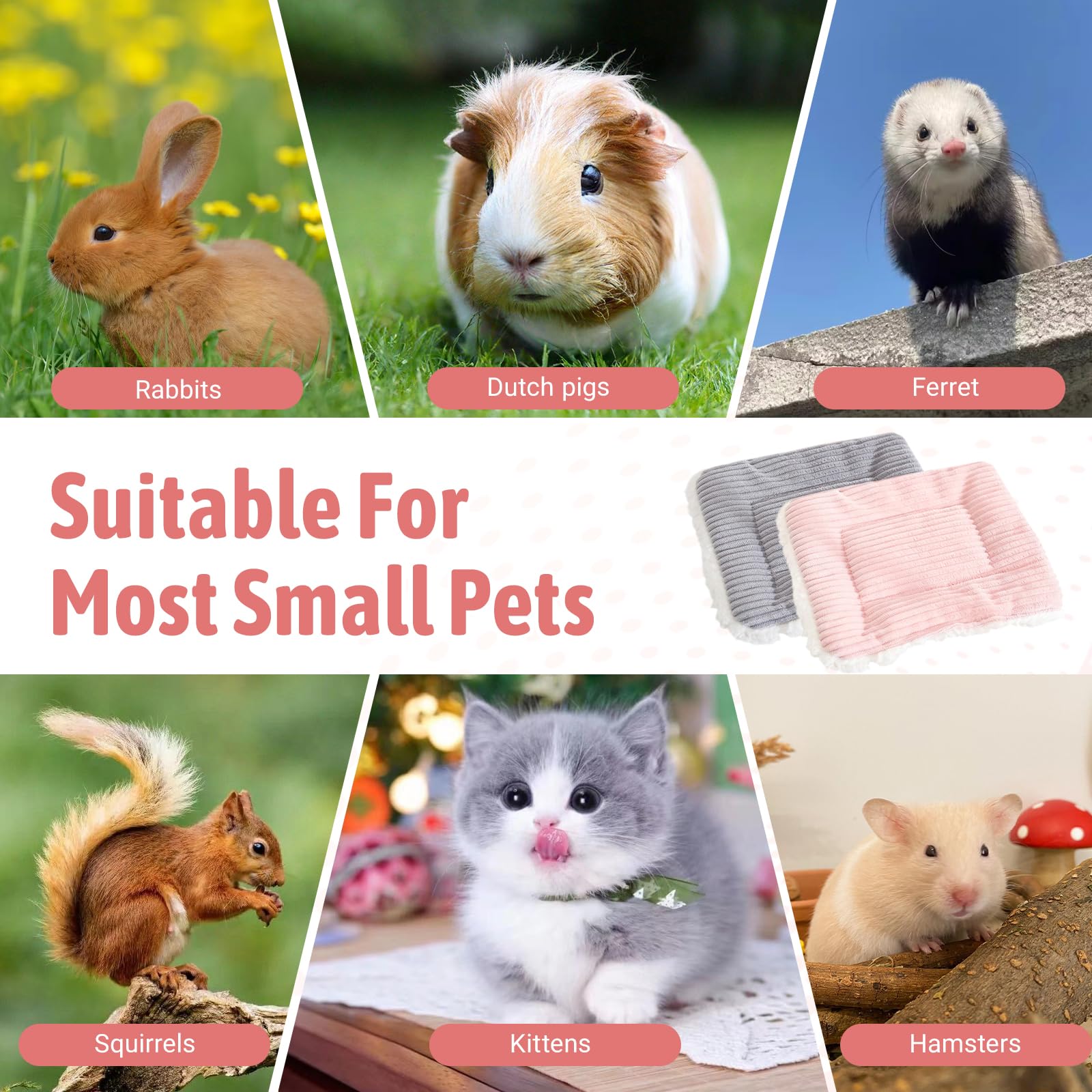 Hileyu Pluche bed voor kleine dieren, 2 stuks, warme pluizige puppydeken, fleece, konijn, cavia, mat, slaapmat voor puppy, hond, kat, konijn, chinchilla, eekhoornhamster, 30 x 30 cm