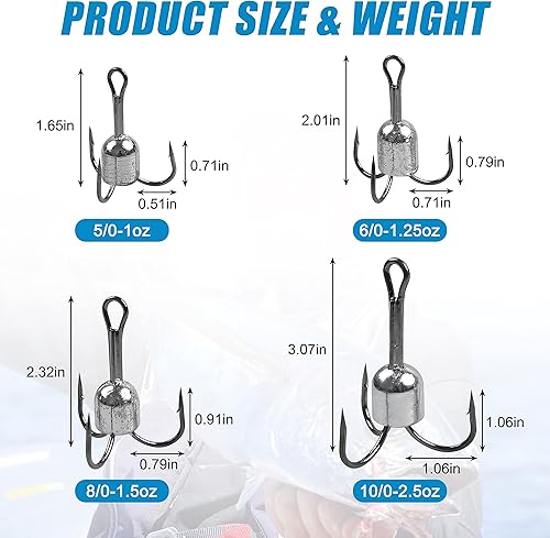 Miniatura 3 de Ganchos agudos con peso, 5 ganchos de enganche, ganchos de pesca grandes con peso para agua salada, gancho de enganche para atún, pez espada,
