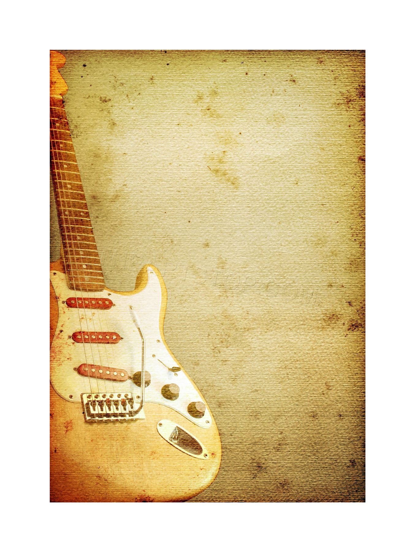 Wee Blue Coo Painting Illustration Abstract Guitar Music Instrument Wall Art Print