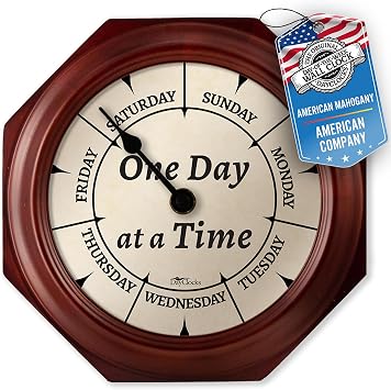 Classic One Day at a Time Day of The Week Wall Clock - 10" Solid Mahogany Wood Frame, Ideal Retirement Gift for Men and Women, Day Clock for Seniors and Retirees