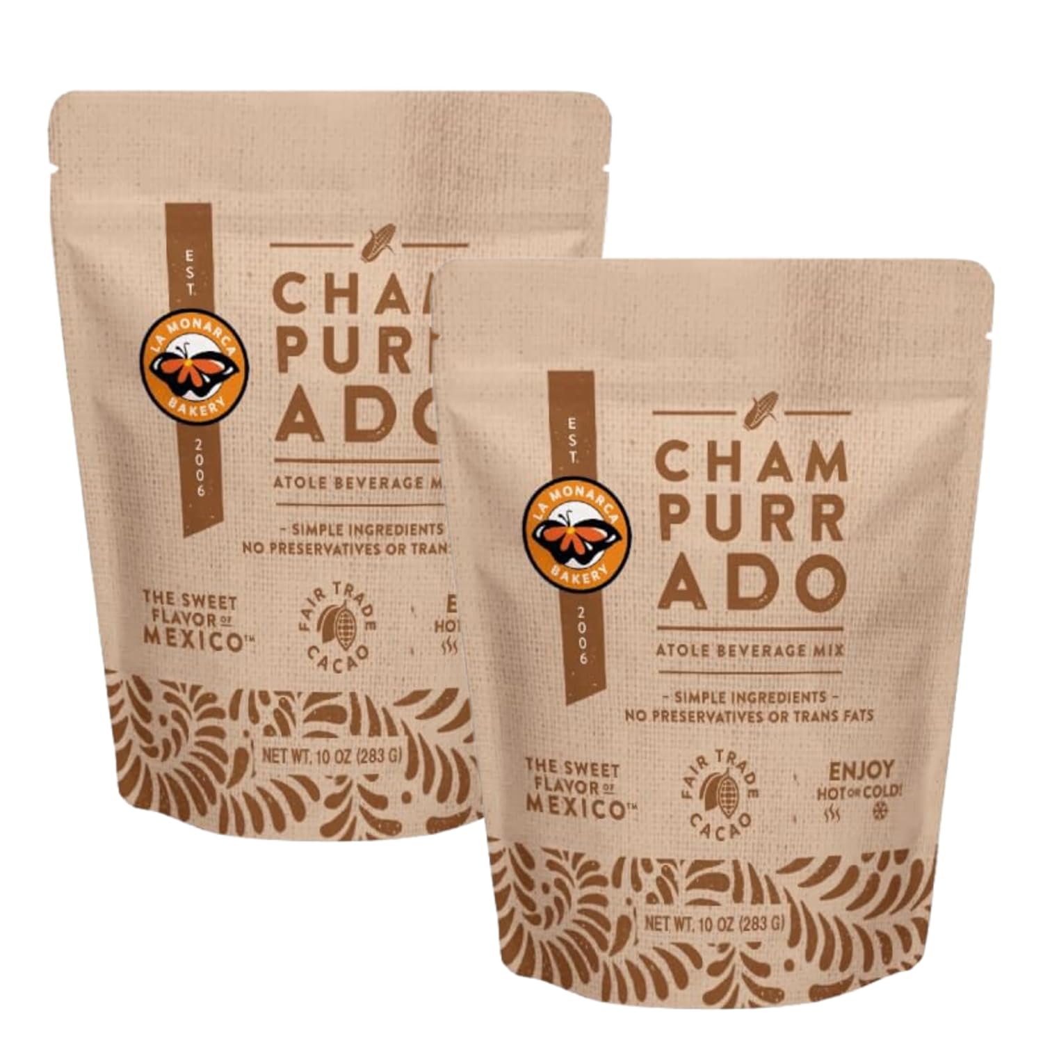 Champurrado Mexican Cinnamon Atole, 10 Ounce (Pack of 2), Creamy and Rich Cinnamon Beverage Mix made with Fair Trade Cacao and Spices by La Monarca Bakery