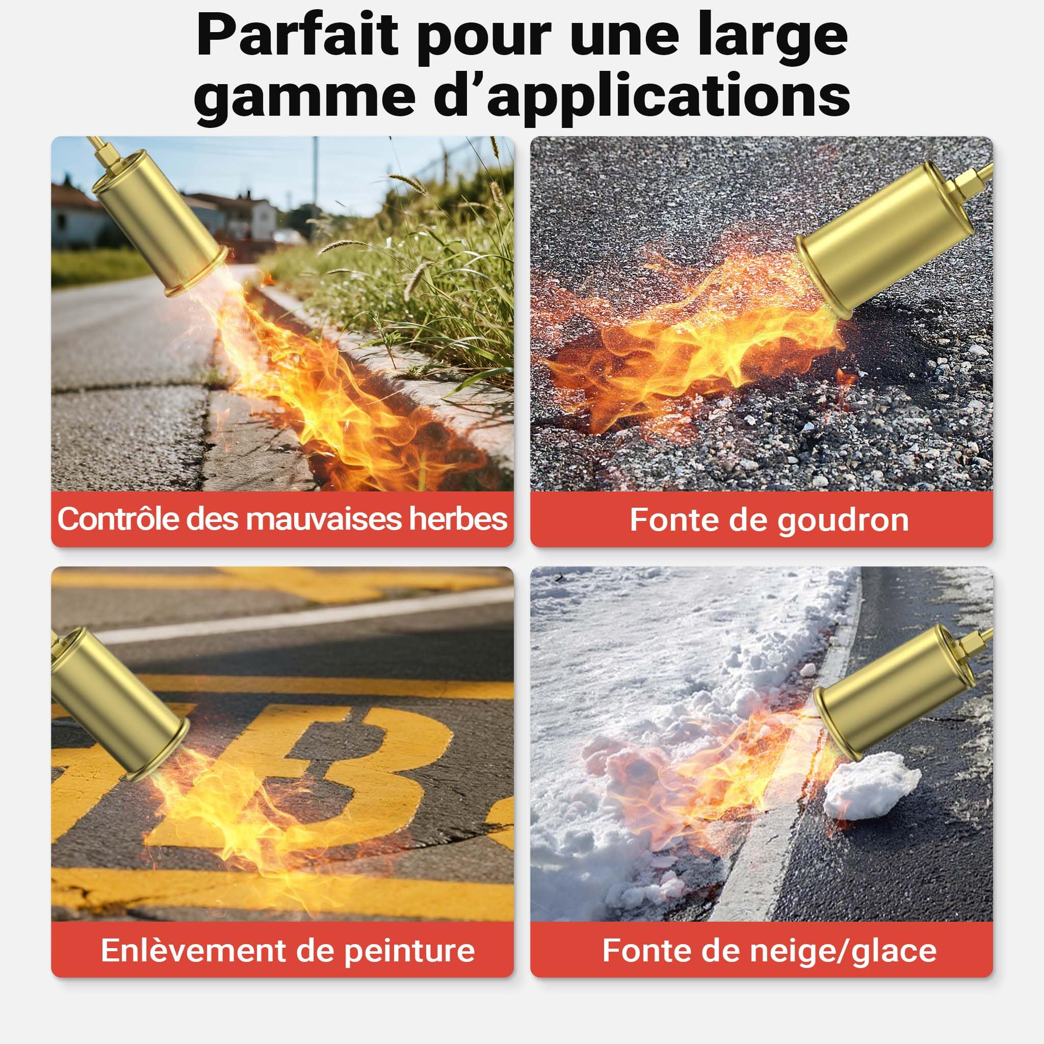 Wiltec Désherbeur thermique à gaz – 85 kW – longueur 85 cm – avec tuyau 5 m – Chalumeau à brûleur de désherbage pour destruction des mauvaises herbes – Outil de jardinage