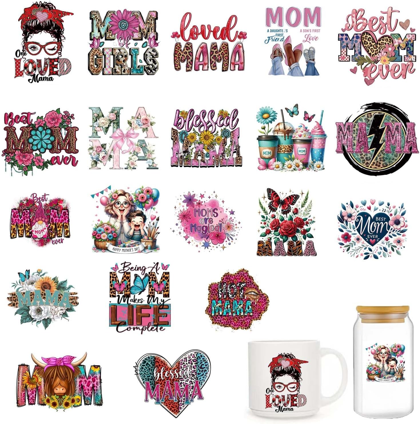 24 Pcs Black Girls UV DTF Cup Wrap Transfers | For 16 Oz Mugs, Tumblers, Bottles