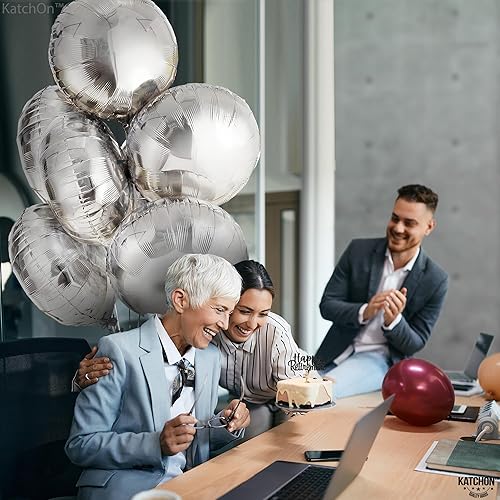 Miniatura 6 de KatchOn, Globos plateados grandes de 18 pulgadas, paquete de 6, globos redondos plateados de Mylar para decoraciones de fiesta plateadas, globos