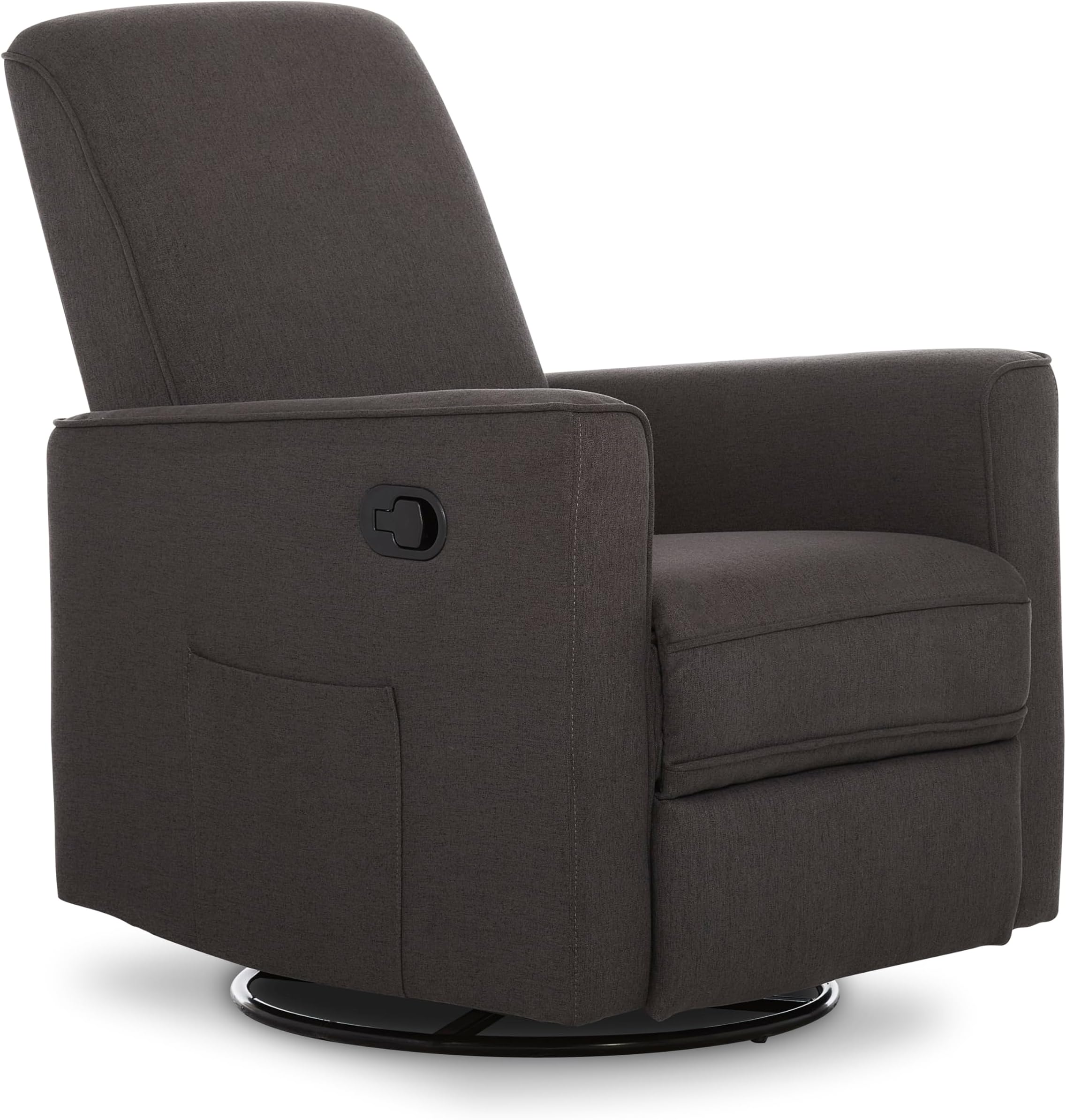 Evolur Raleigh 布張りプラッシュシーティンググライダースイベル ロッカー リクライナー グライダー 保育園用 チャコール入り グリーンガードゴールド認定 モダンな保育園リクライナー 環境に配慮したグライダー