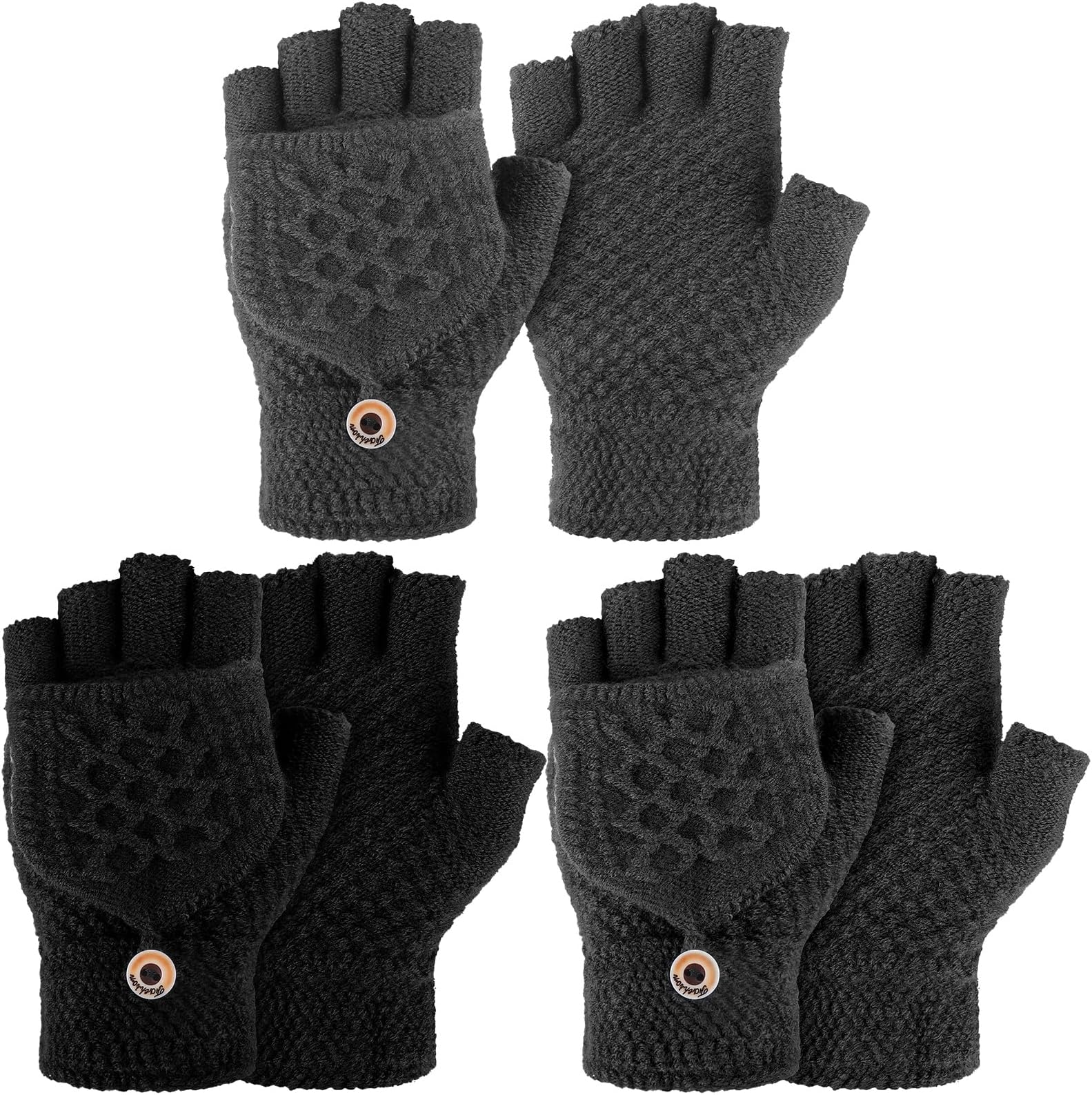 3 Pairs Knitted Convertible Fingerless Gloves Winter Flap Cover Convertible Gloves Warm Mittens for Women