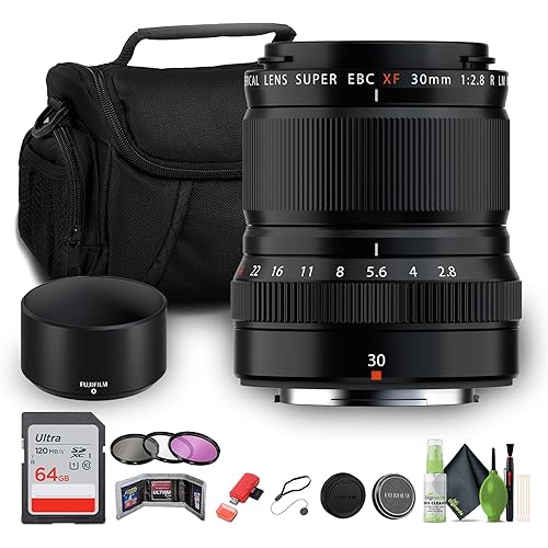 FUJIFILM XF 30mm f/2.8 R LM WR Macro Lens Bundle with 64GB Extreme PRO UHS-I SDXC Memory Card + Memory Card Wallet + USB Card Reader, SD/microSD + 3PC MC PRO Filter KIT UV/CPL/F 43 + More