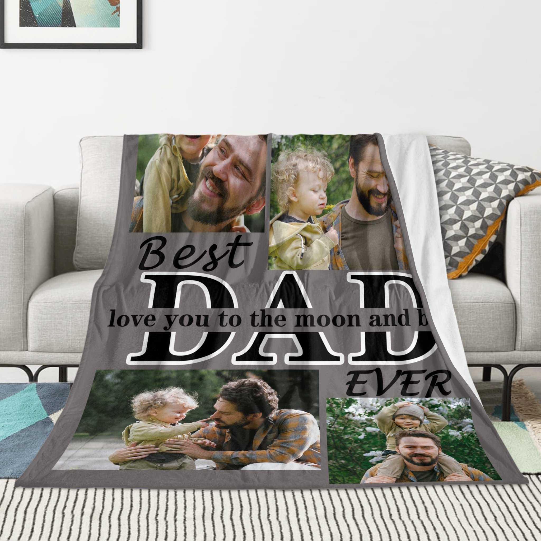 Youltar Dad Gifts Custom Blanket with Photos Birthday Gifts for Dad Best Dad Ever Gifts, Personalized Pictures Blanket, Fathers Day Christmas Dad Gifts from Daughter Son