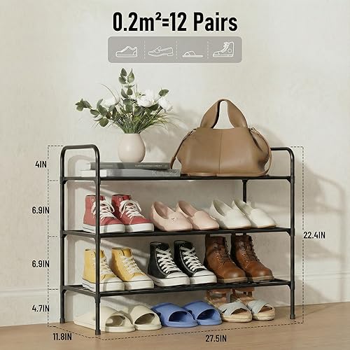 Miniatura 2 de 3-Tler - Zapatero organizador para zapatos, hierro inoxidable, estante espacioso para almacenamiento de zapatos para armario o entrada, se adapta a