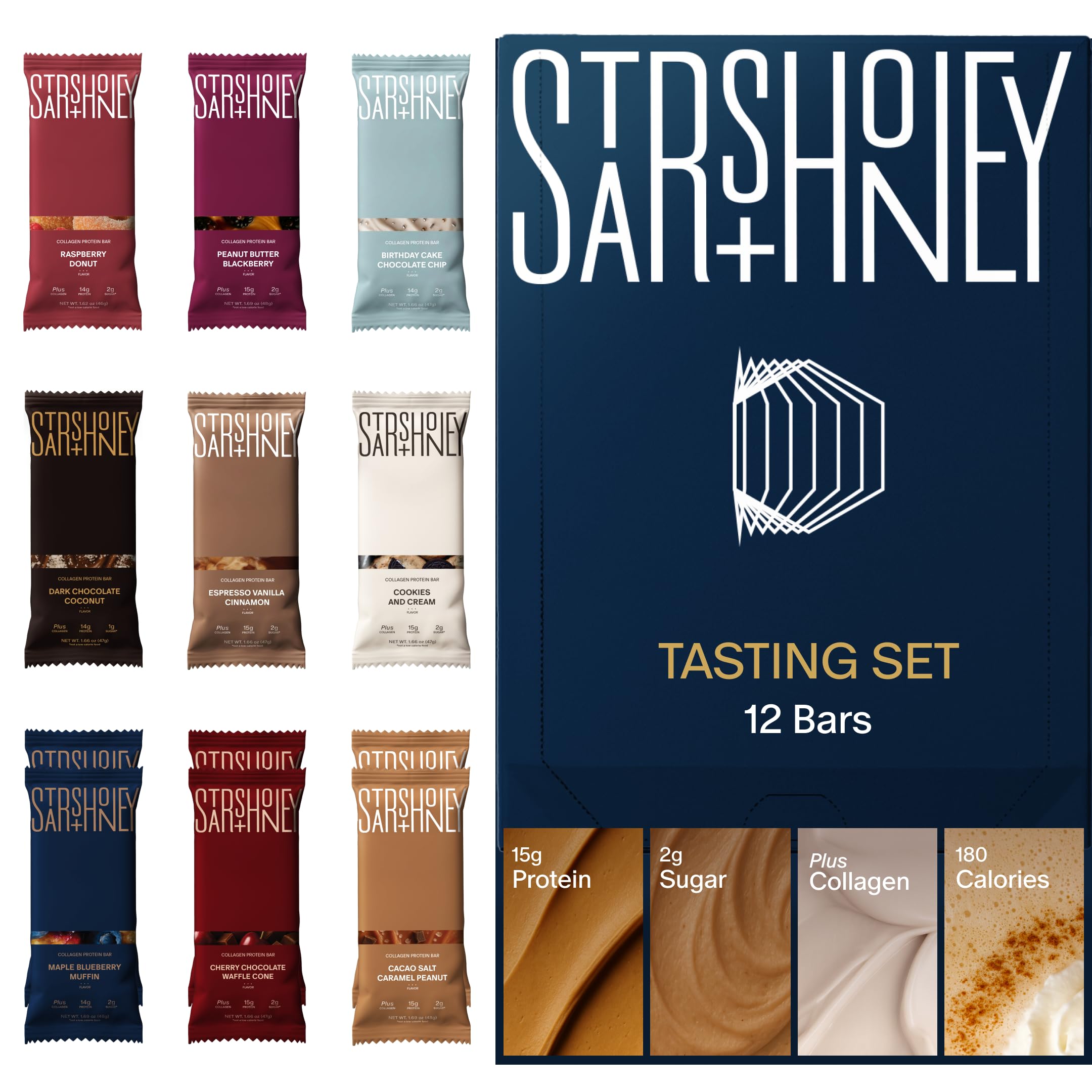 Stars + Honey Protein Bars, Tasting Set, 14-15g Protein, 1-3g Sugar, with Collagen Peptides, Dairy Free, Soy & Gluten Free Snacks for Adults, Keto Friendly, No Seed Oils or Sugar Alcohols, 12 Pack Signature Tasting Set