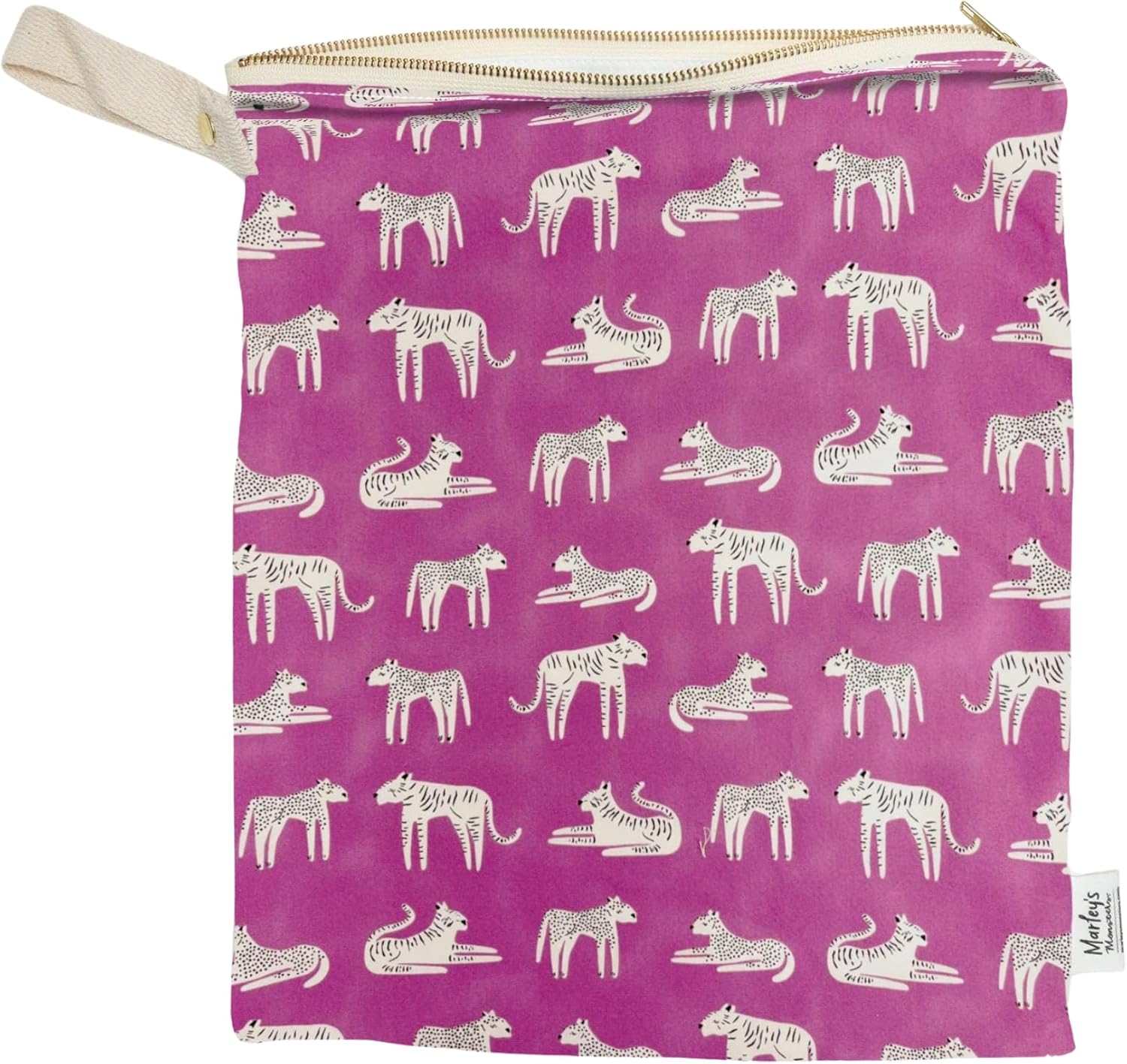 Large Wet Bag & Waterproof Laundry Pouch – Reusable Cloth Diaper Storage for Travel, Gym & Swim – Hanging Zipper Organizer Made in USA (Fuchsia Felines)