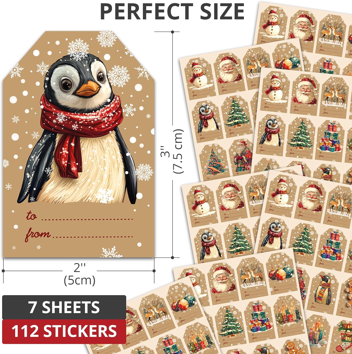 X-Protector Christmas Gift Tags 112 PCS - 3x2 in Christmas Wrapping Paper Name Tags - 5 Sheets of Self-Adhesive Xmas Present Labels Stickers - Peel and Stick Gift Wrap Tags! - Image 2