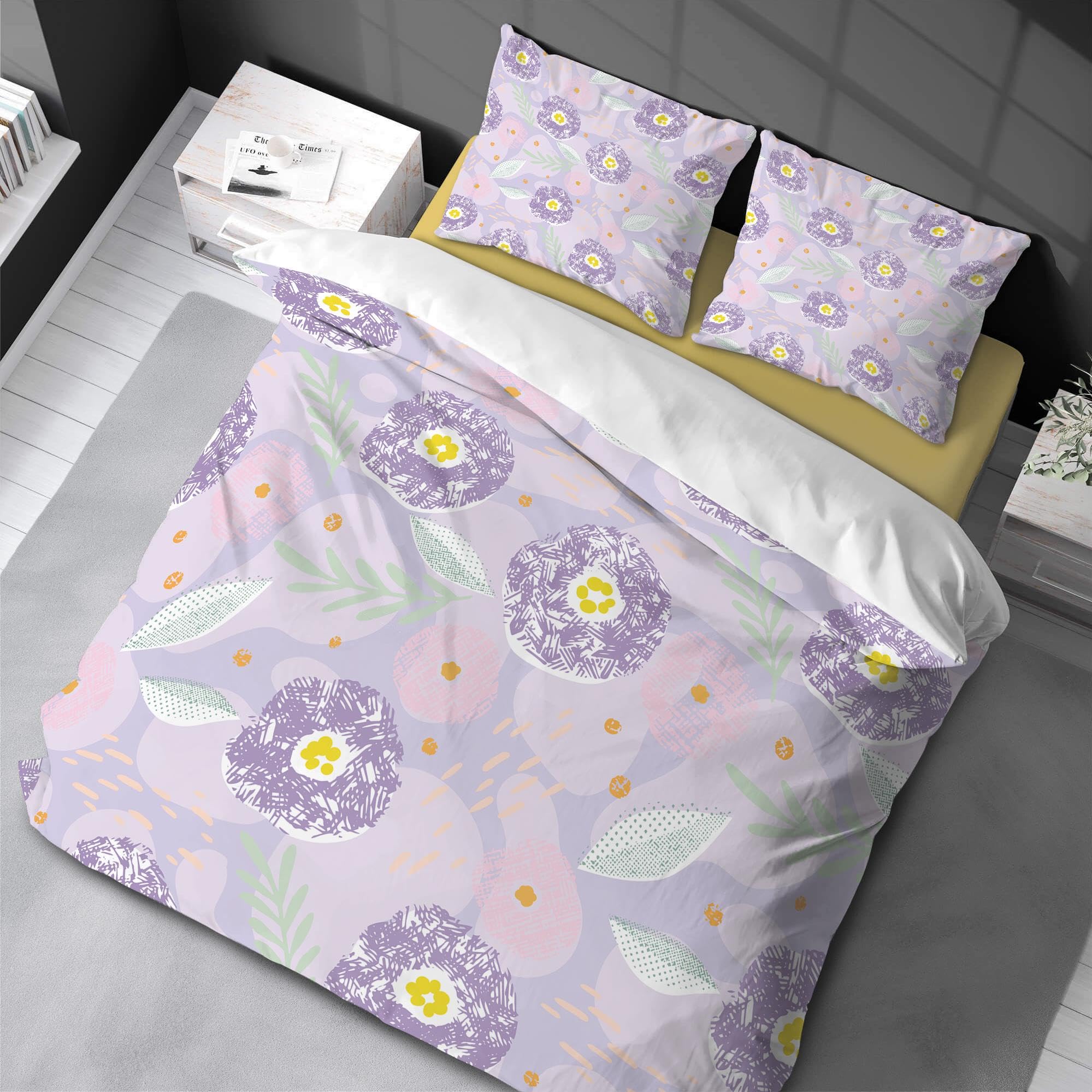 Draps doux pour lit double violet grand confort 228x259 cm et deux taies
