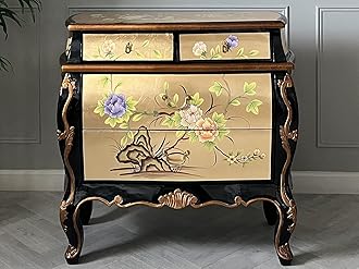 Oriental Gold Leaf Bombe Chest of Drawers, Chinese Cabinet Furniture