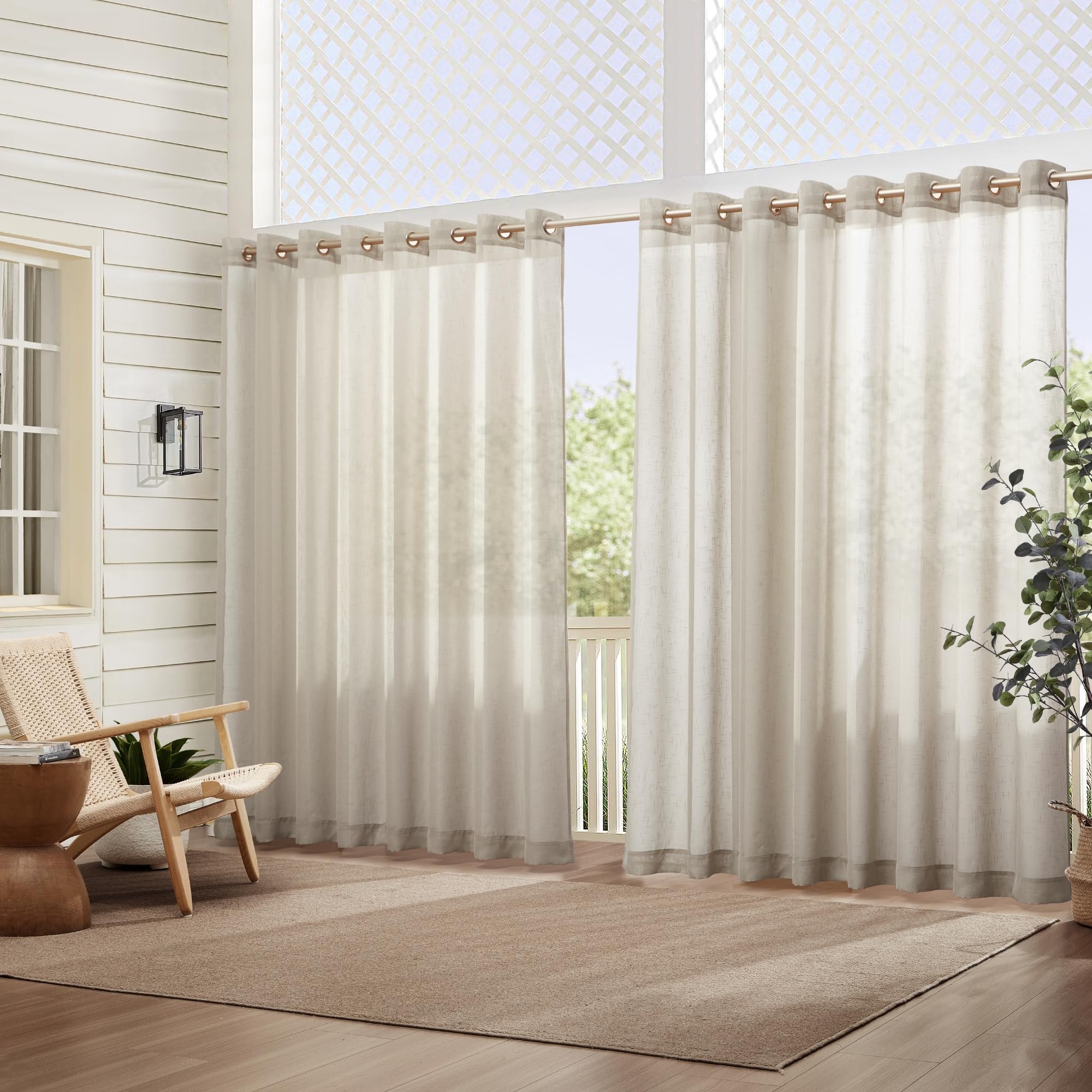 Elrene Home Fashions Carmen - Tenda a pannello trasparente extra larga e resistente alle intemperie per interni ed esterni, con fermatenda coordinati, per portico, pergolato, patio, terrazza, 295 x