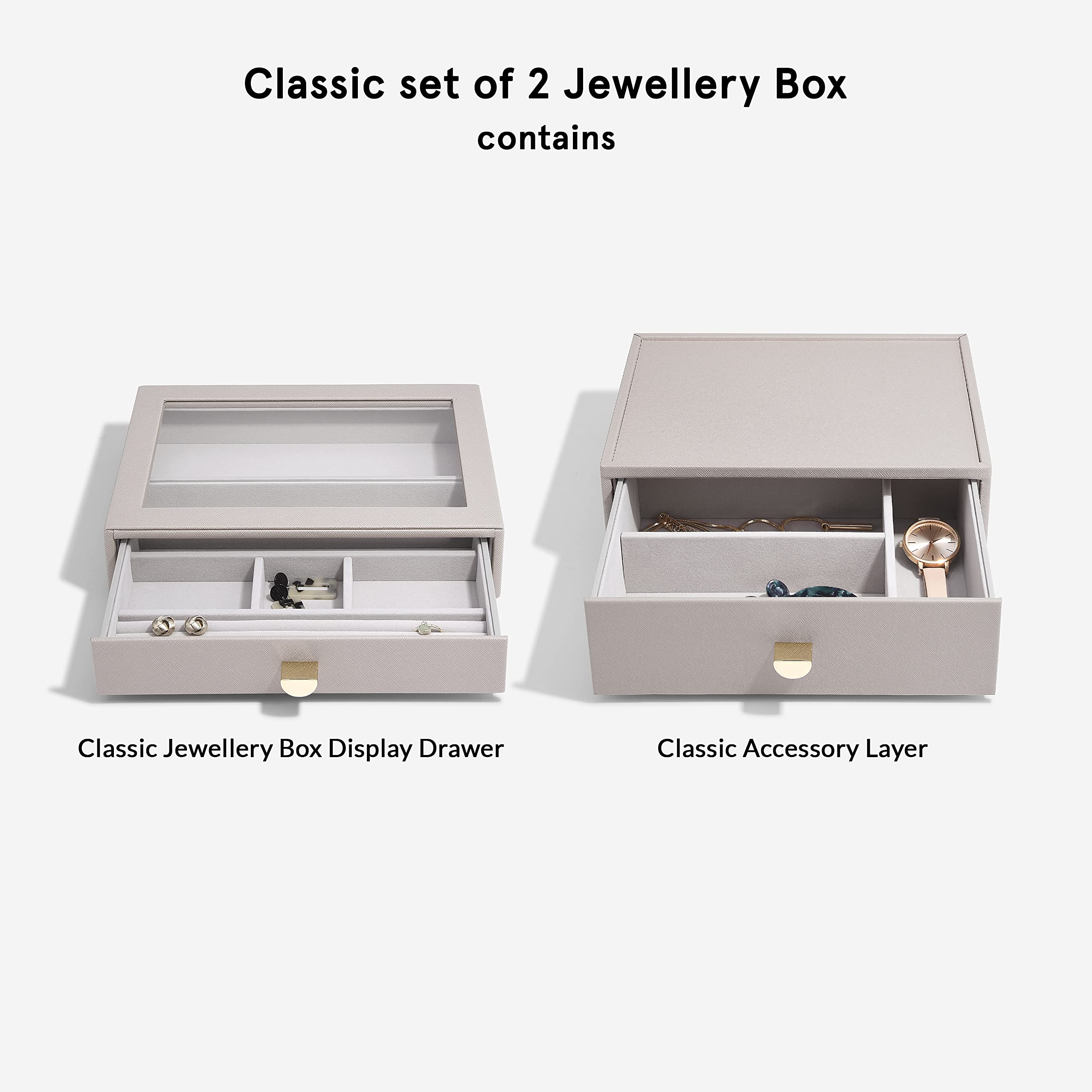 Portagioie Stackers Color Tortora - Organizzatore Compatto Per Viaggi, Con Interno In Velluto