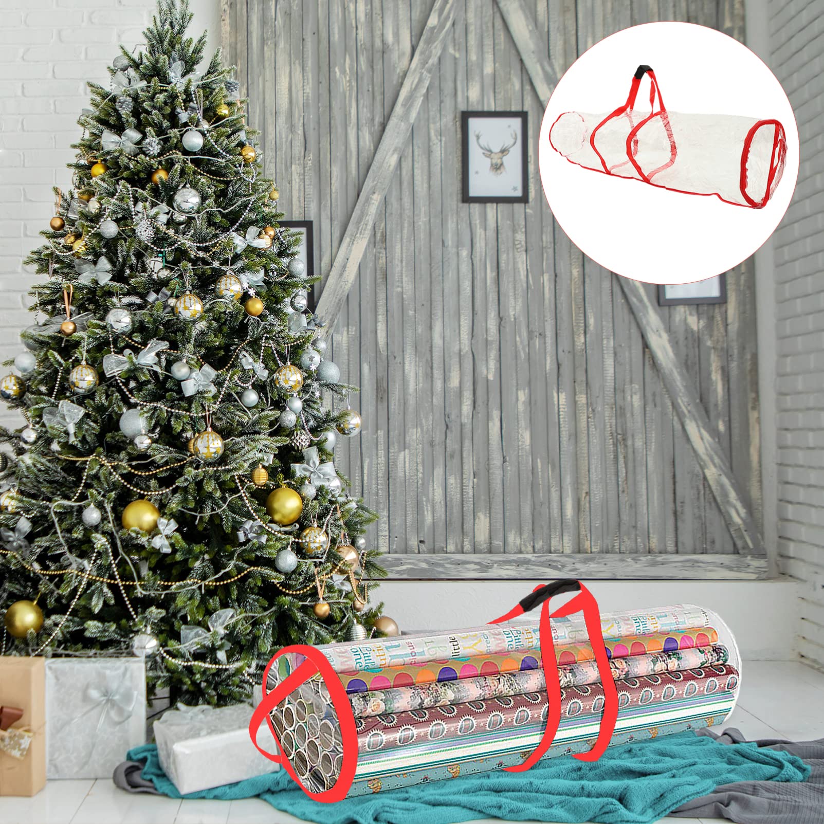 TINEASUR Xmas Bag Storage Container Wrapping Paper Organizer Christmas Wrap Storage Bag for