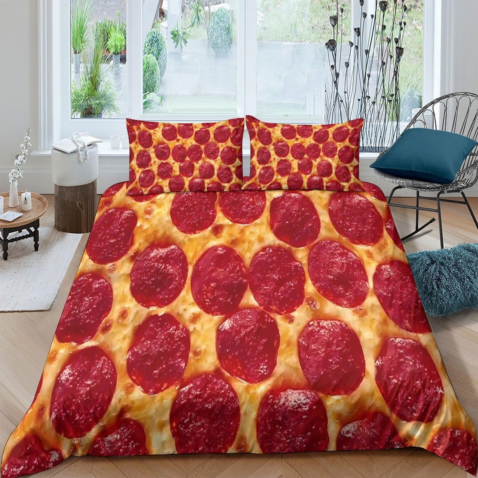 Ctjqhvkz Style-2 3D Printed Pepperoni Pizza Fitted Sheet Microfiber Anti-Slip Bed Cover For Bedroom Dorm Decorative Mattress Protection Single（135X200cm）