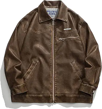 Aelfric Eden Mens Faux Leather Varsity Jacket Vintage Racing Motorcycle Graphic Bomber Jackets Oversized Streetwear Jacket